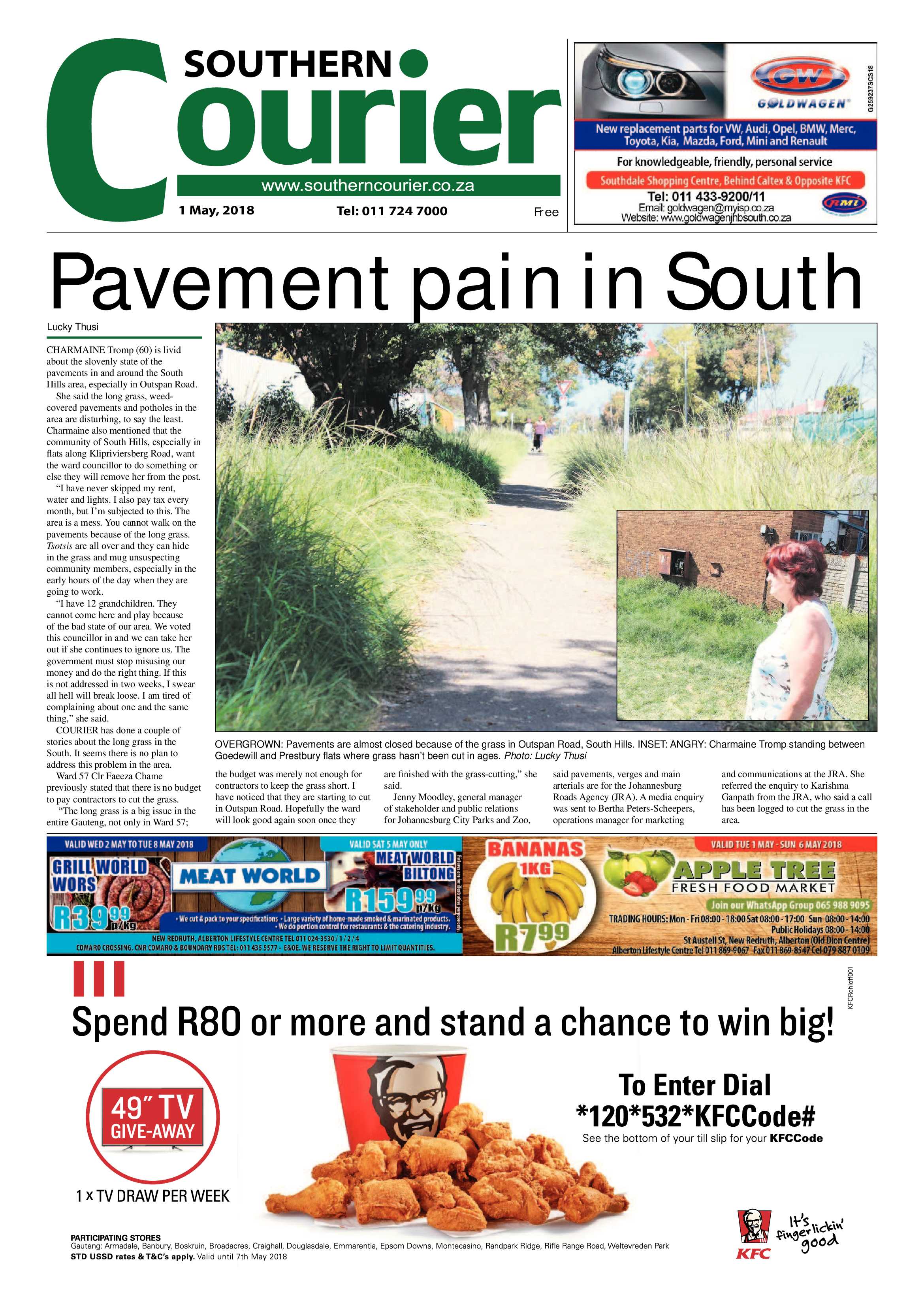 Southern Courier 01 May 2018 page 1