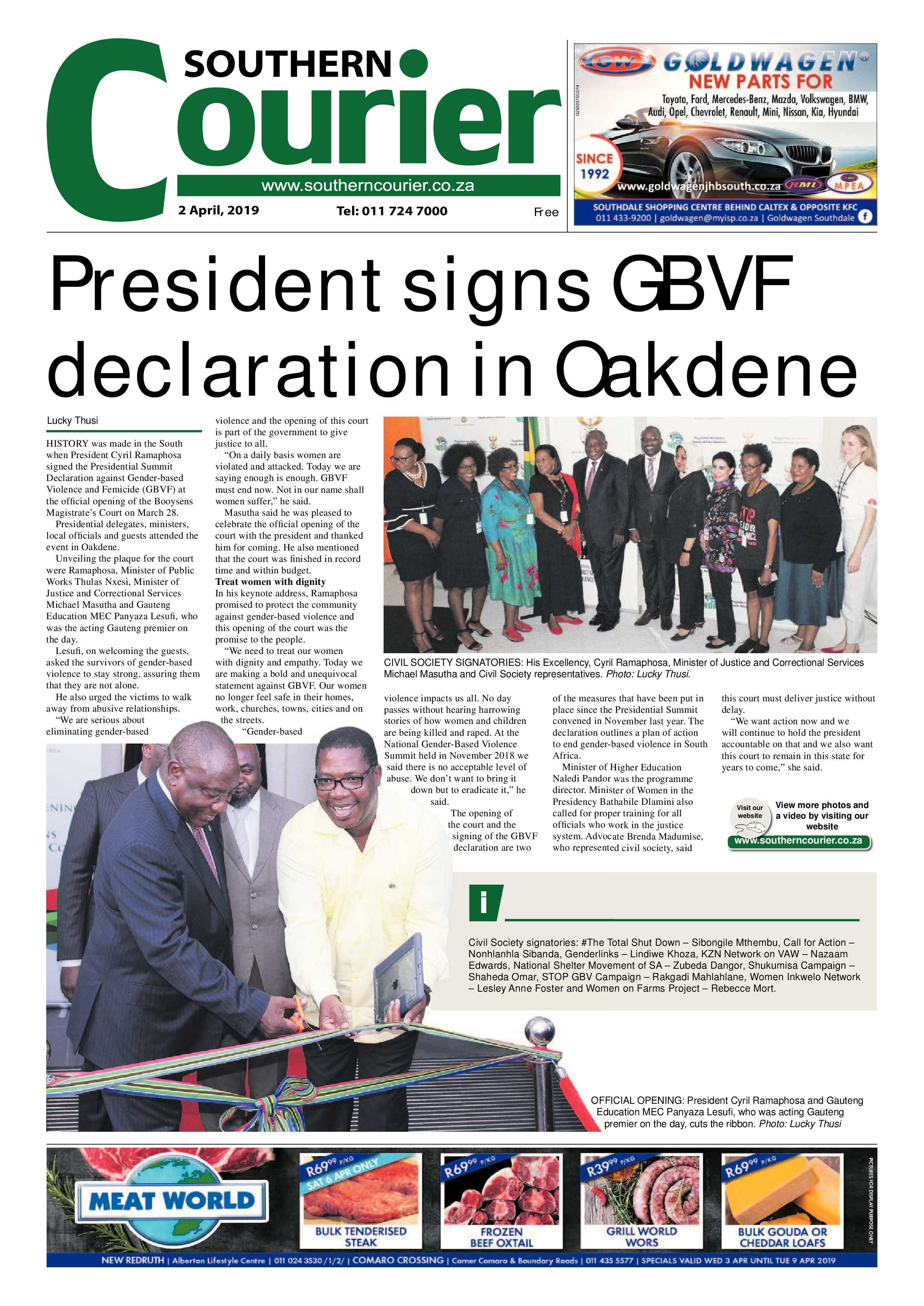 Southern Courier 02 April 2019 page 1