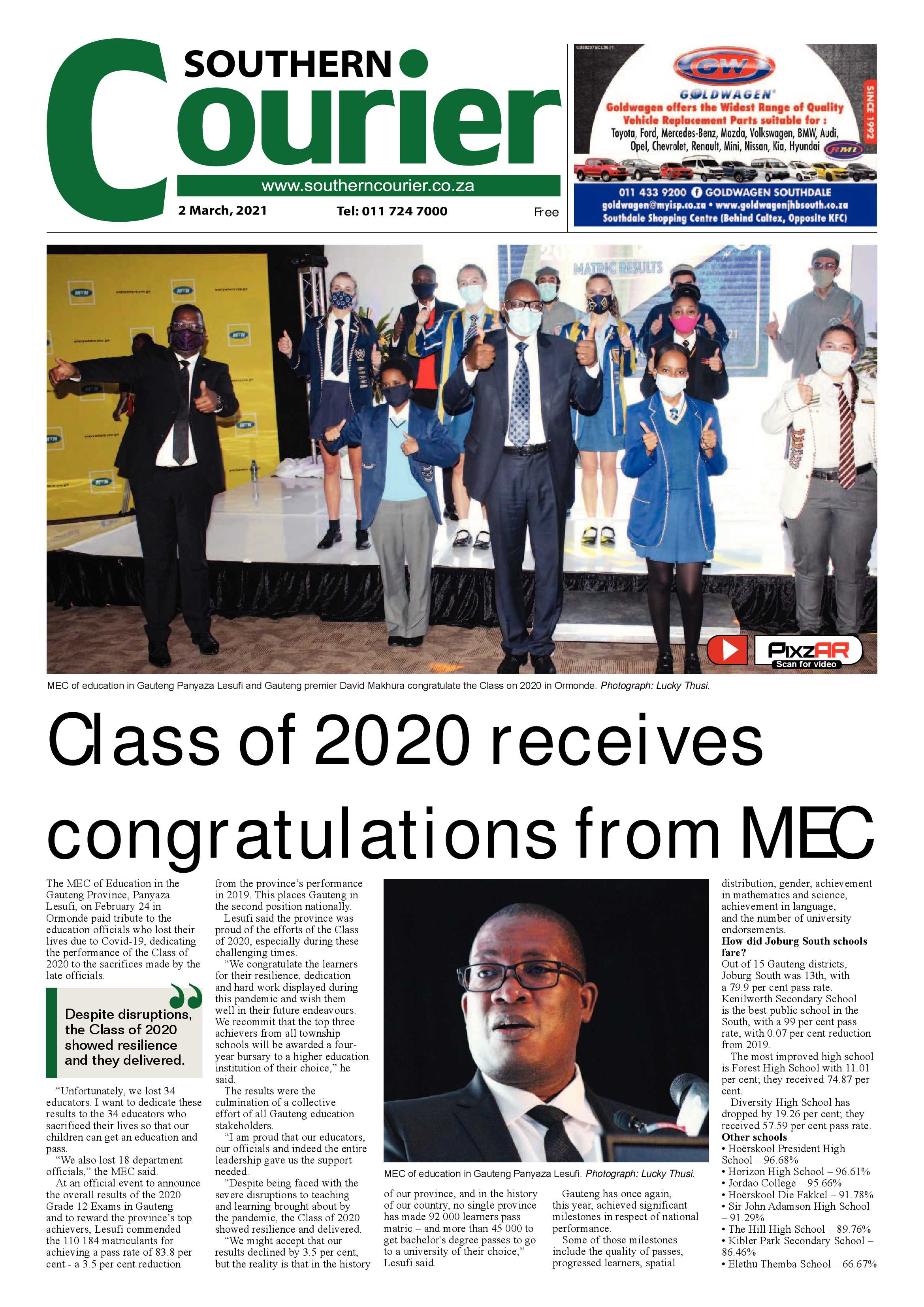 Southern Courier 02 March 2021 page 1