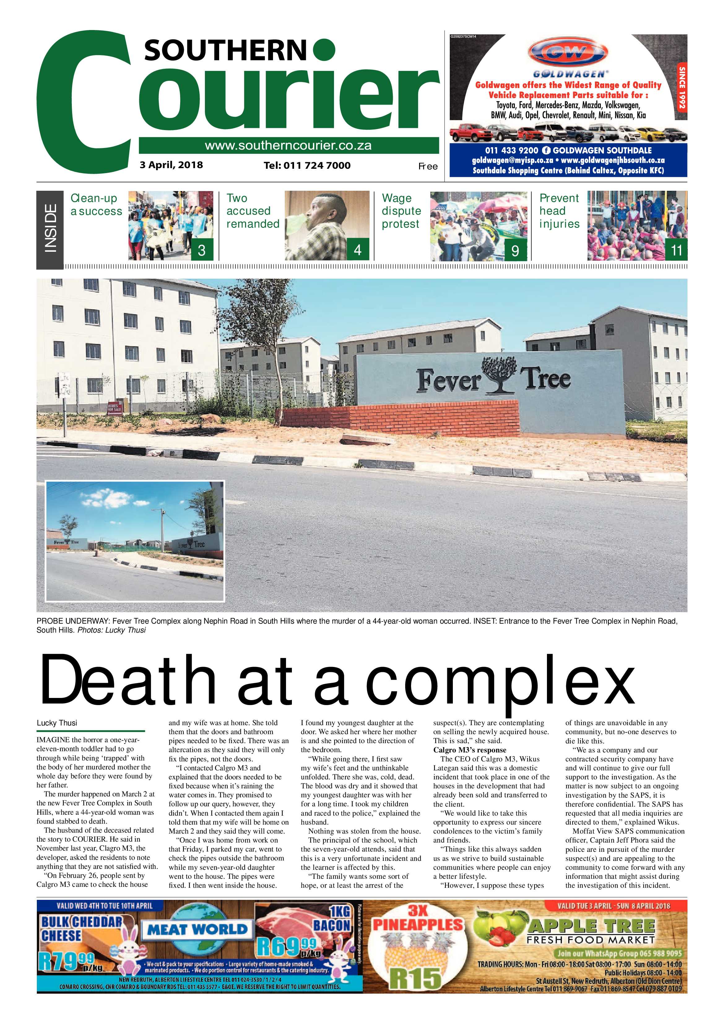Southern Courier 03 April 2018 page 1