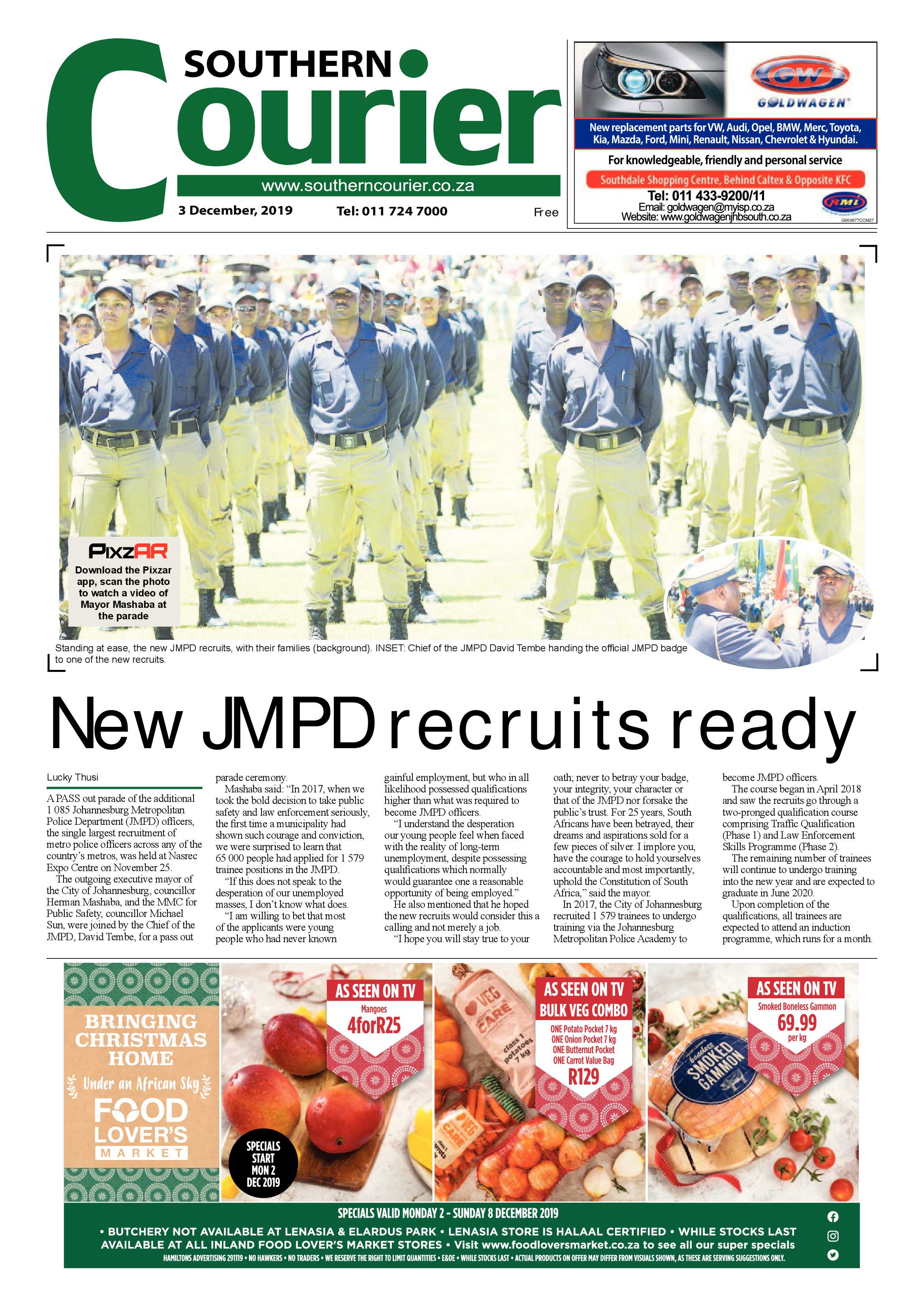 Southern Courier 03 December 2019 page 1