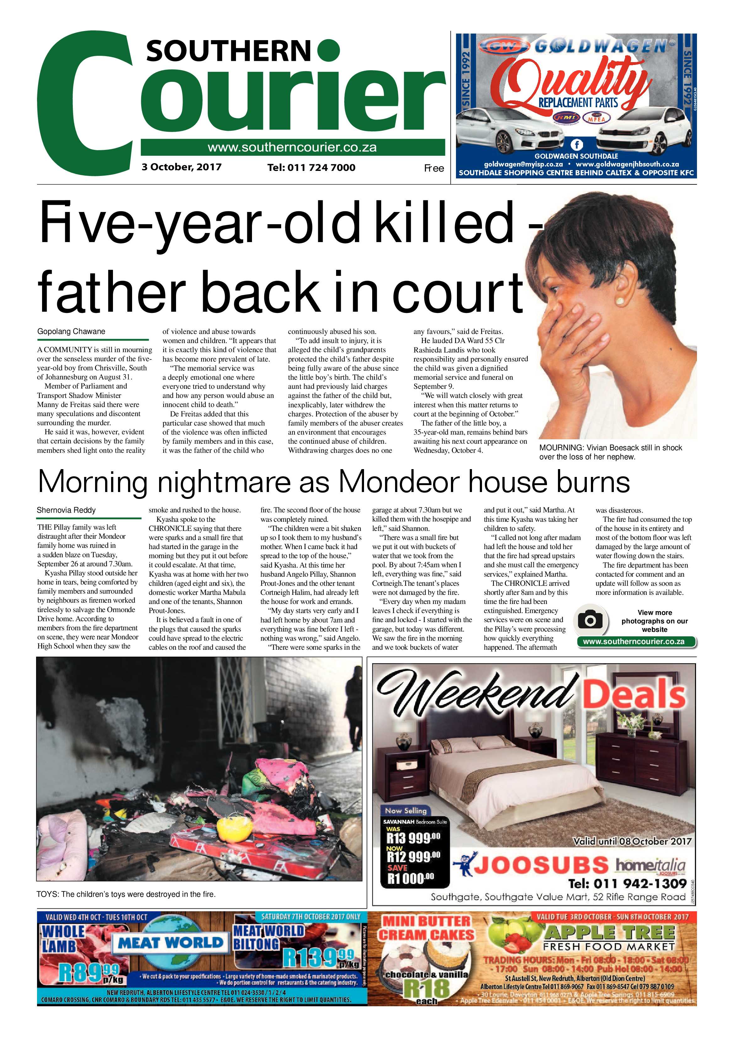 Southern Courier 03 October 2017 page 1