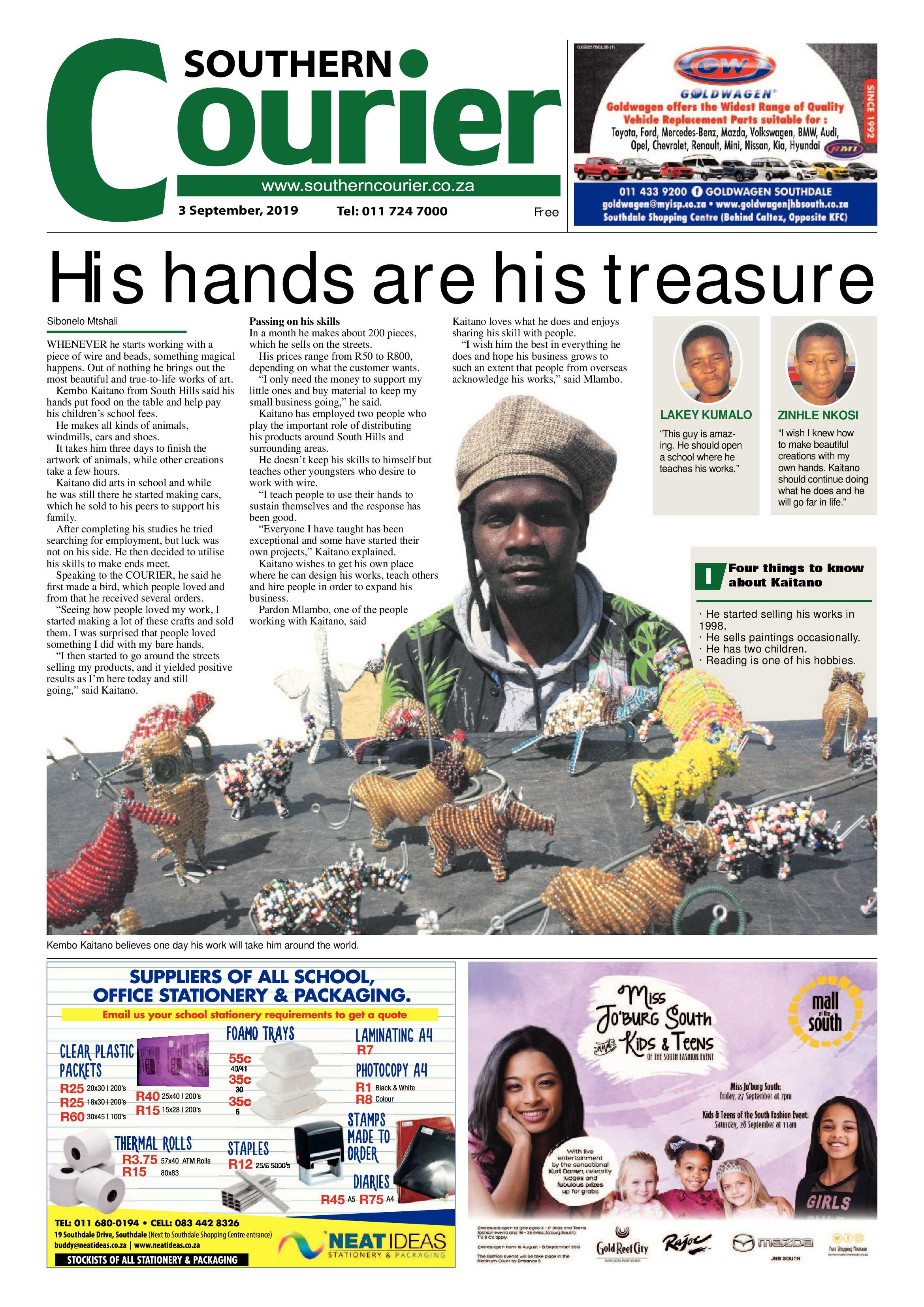 Southern Courier 03 September 2019 page 1