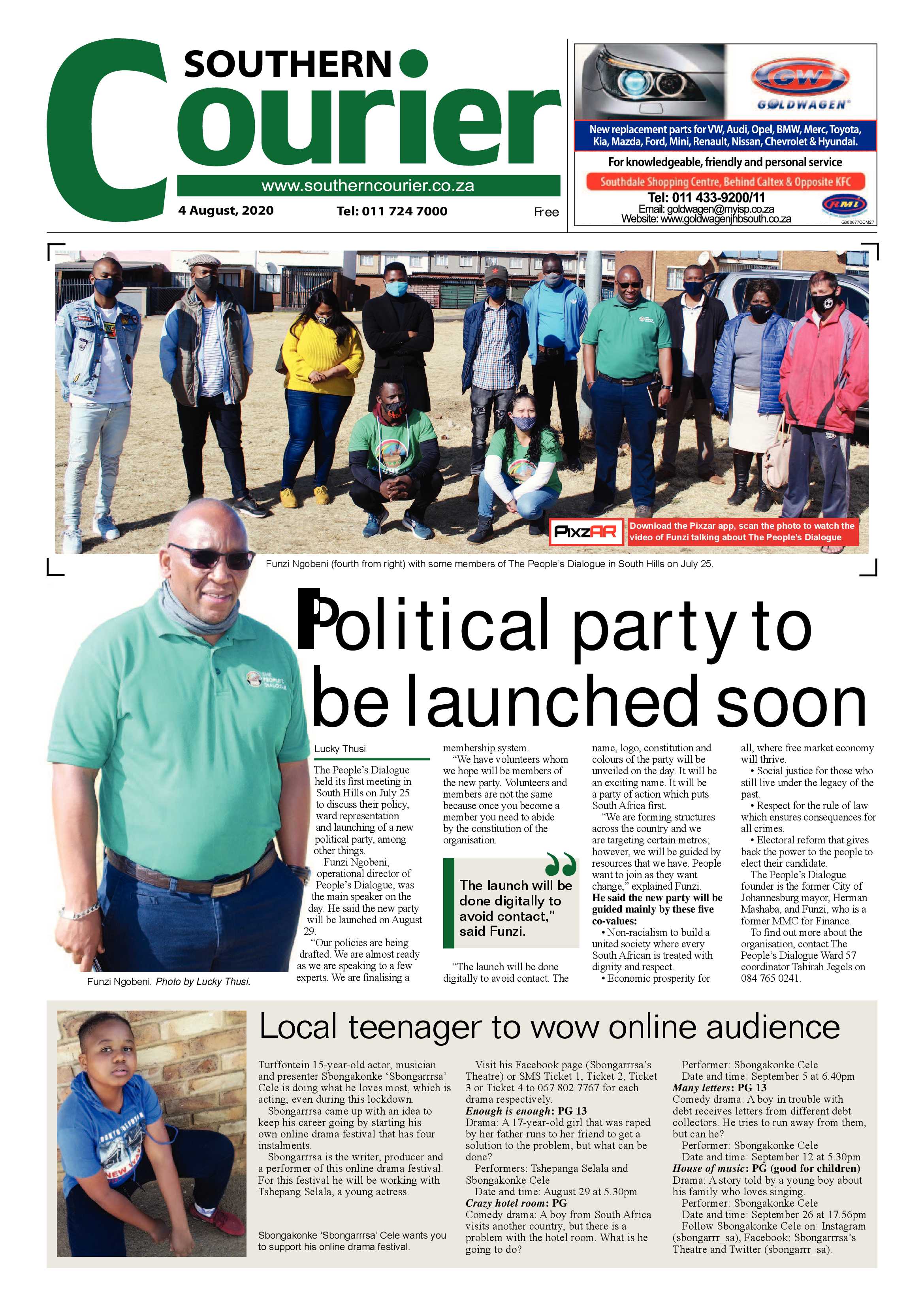 Southern Courier 04 August 2020 page 1