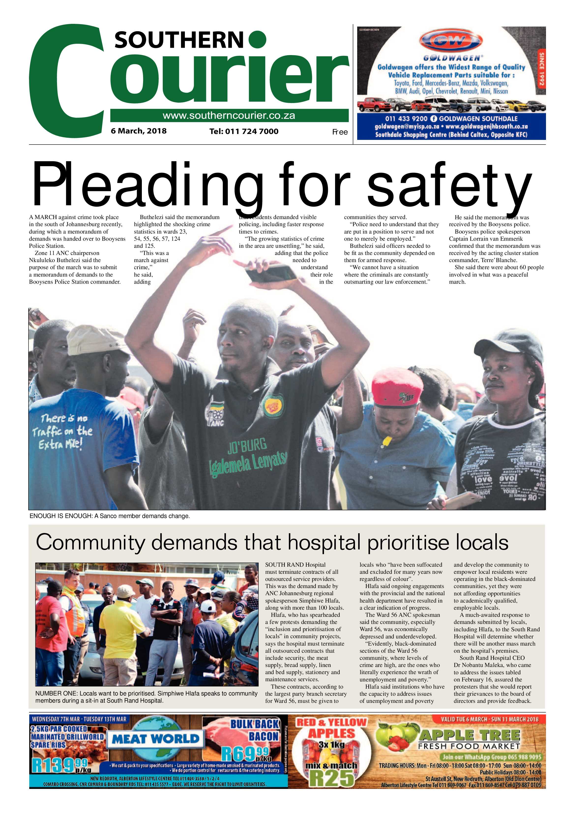 Southern Courier 06 March 2018 page 1