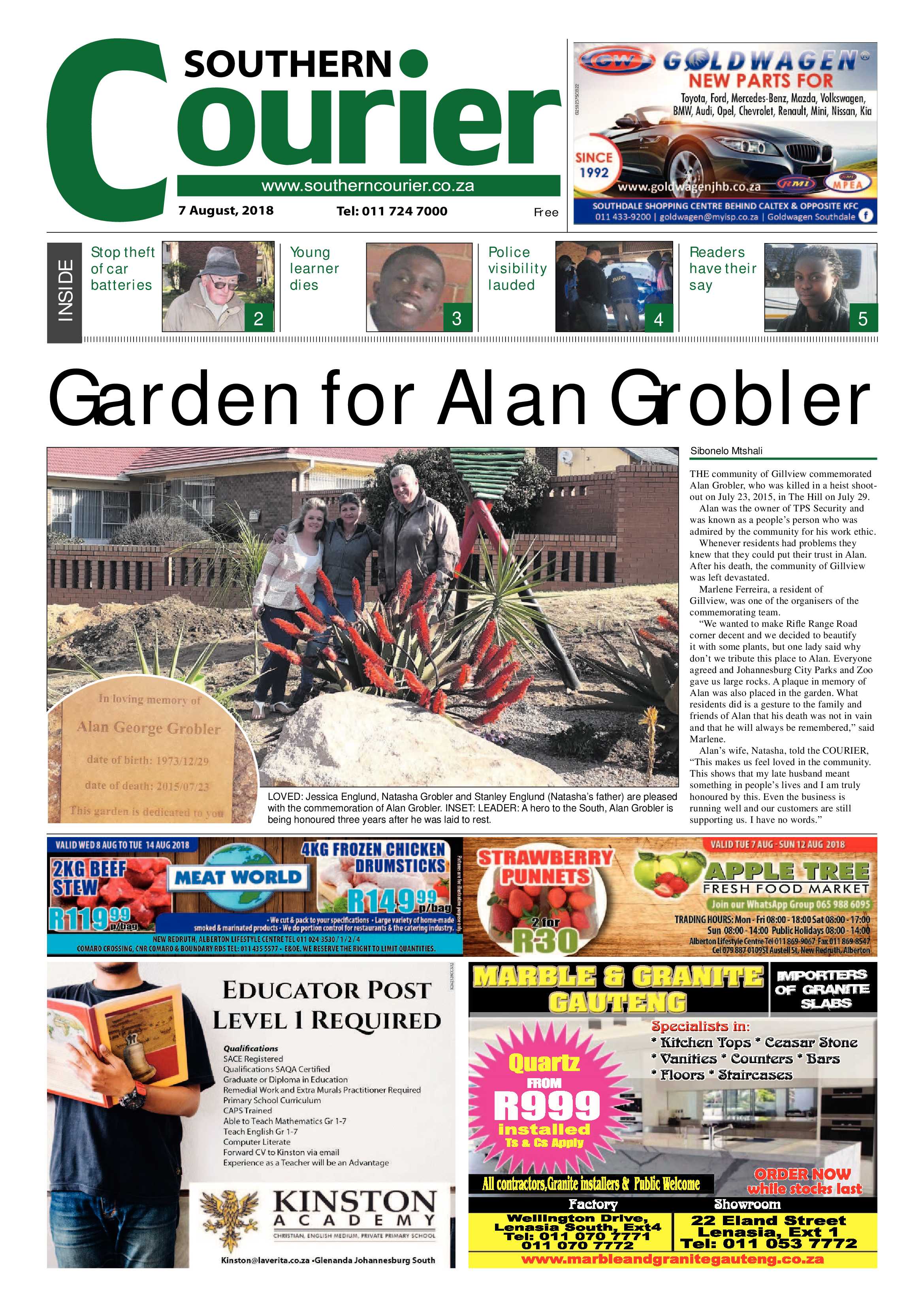 Southern Courier 07 August 2018 page 1