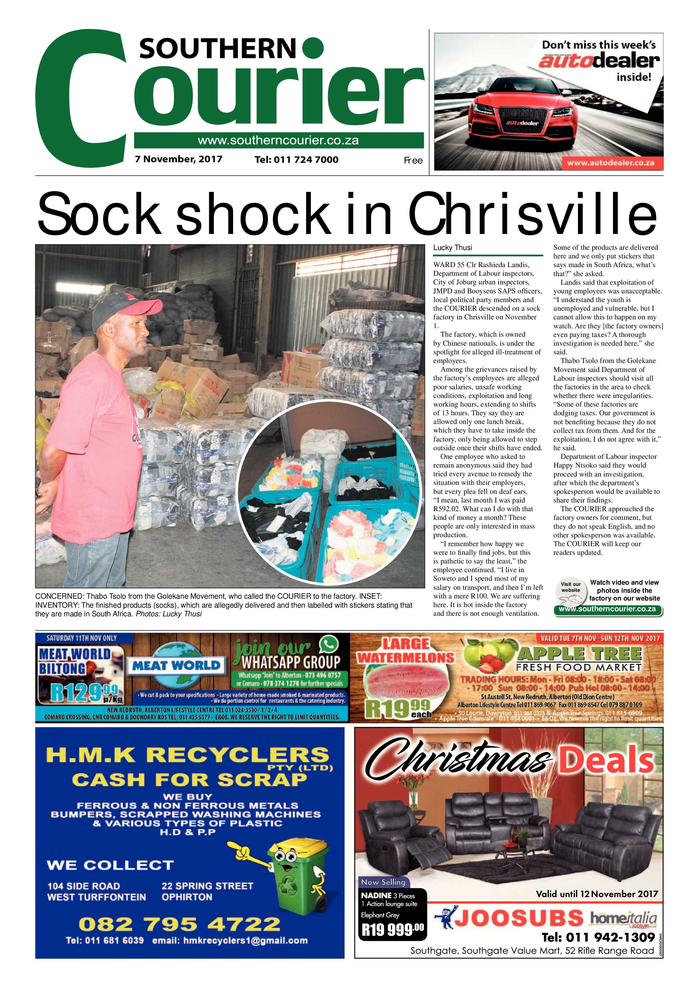 Southern Courier 07 November 2017 page 1