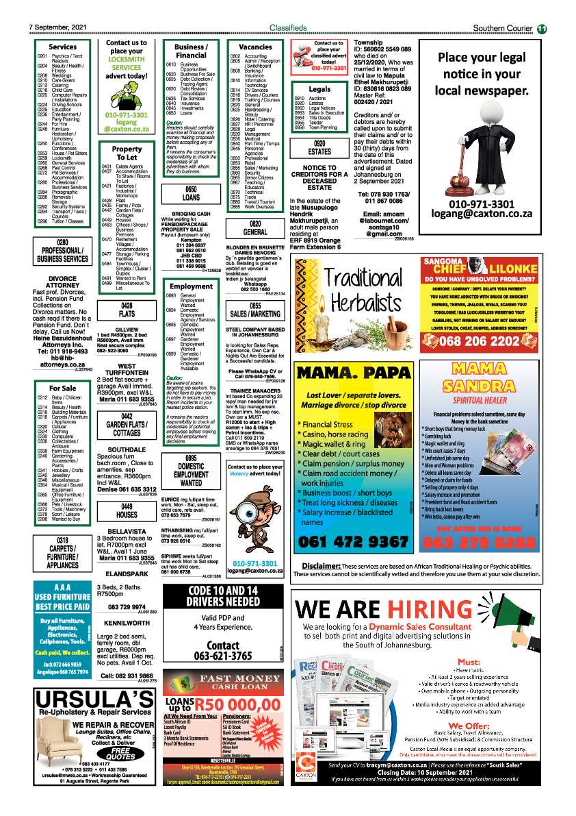 Southern Courier 07 September 2021 page 11