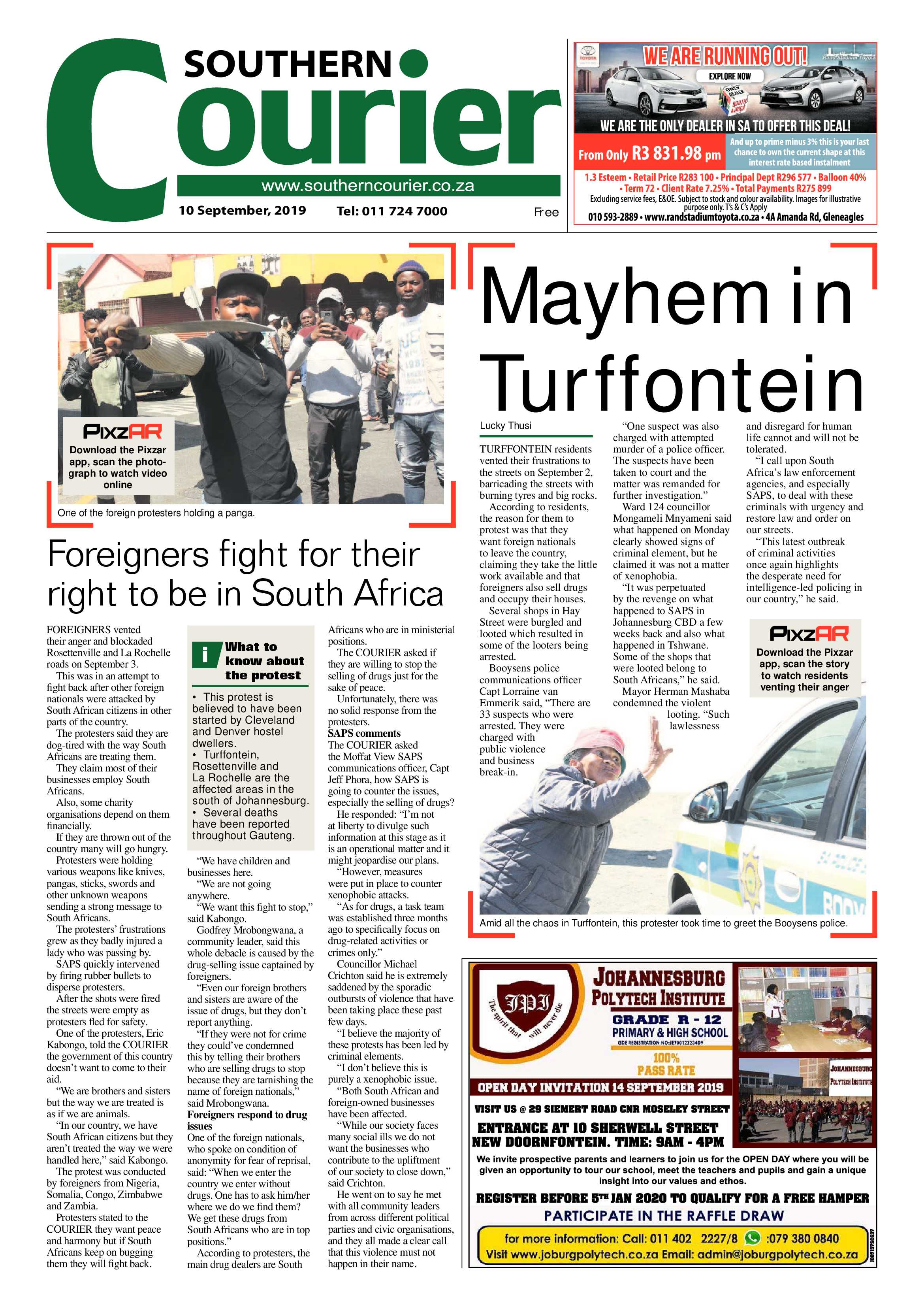 Southern Courier 10 September 2019 page 1