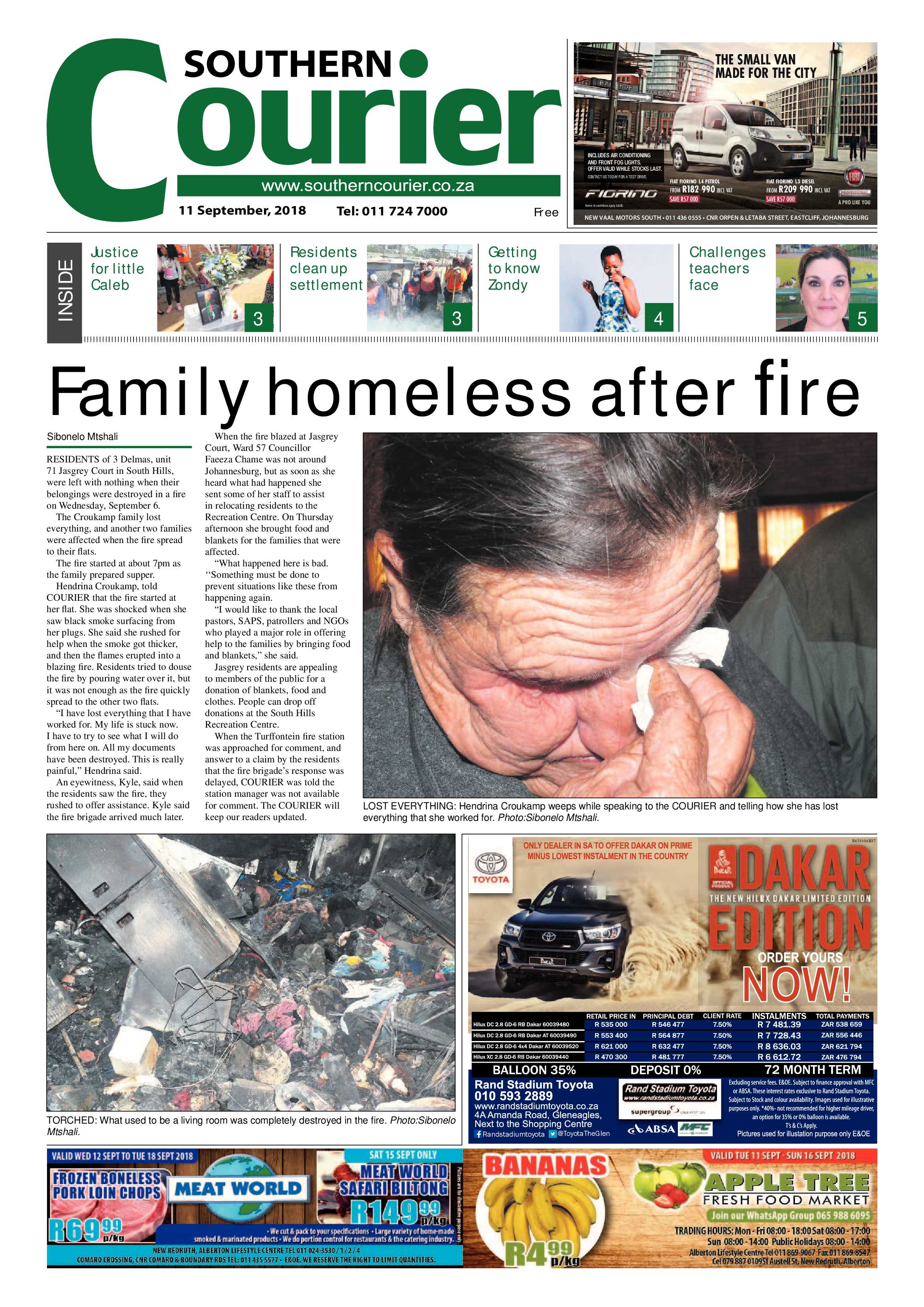 Southern Courier 11 September 2018 page 1