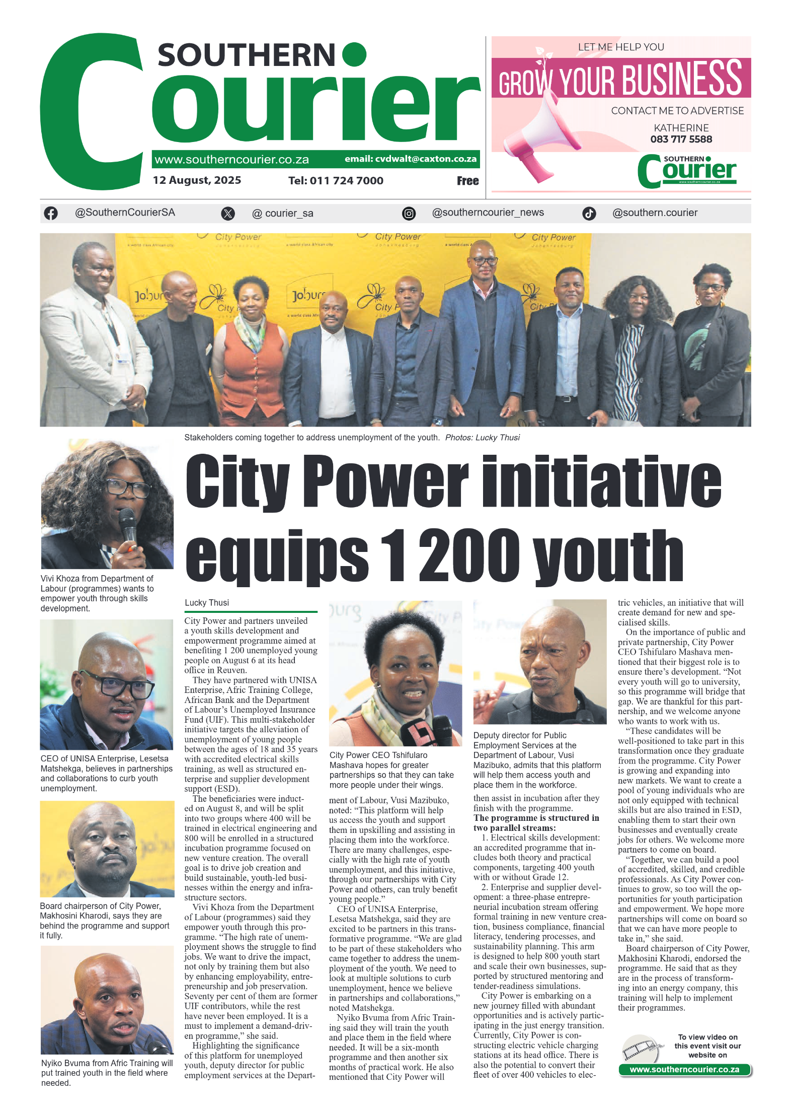 Southern Courier 12 August 2025 page 1