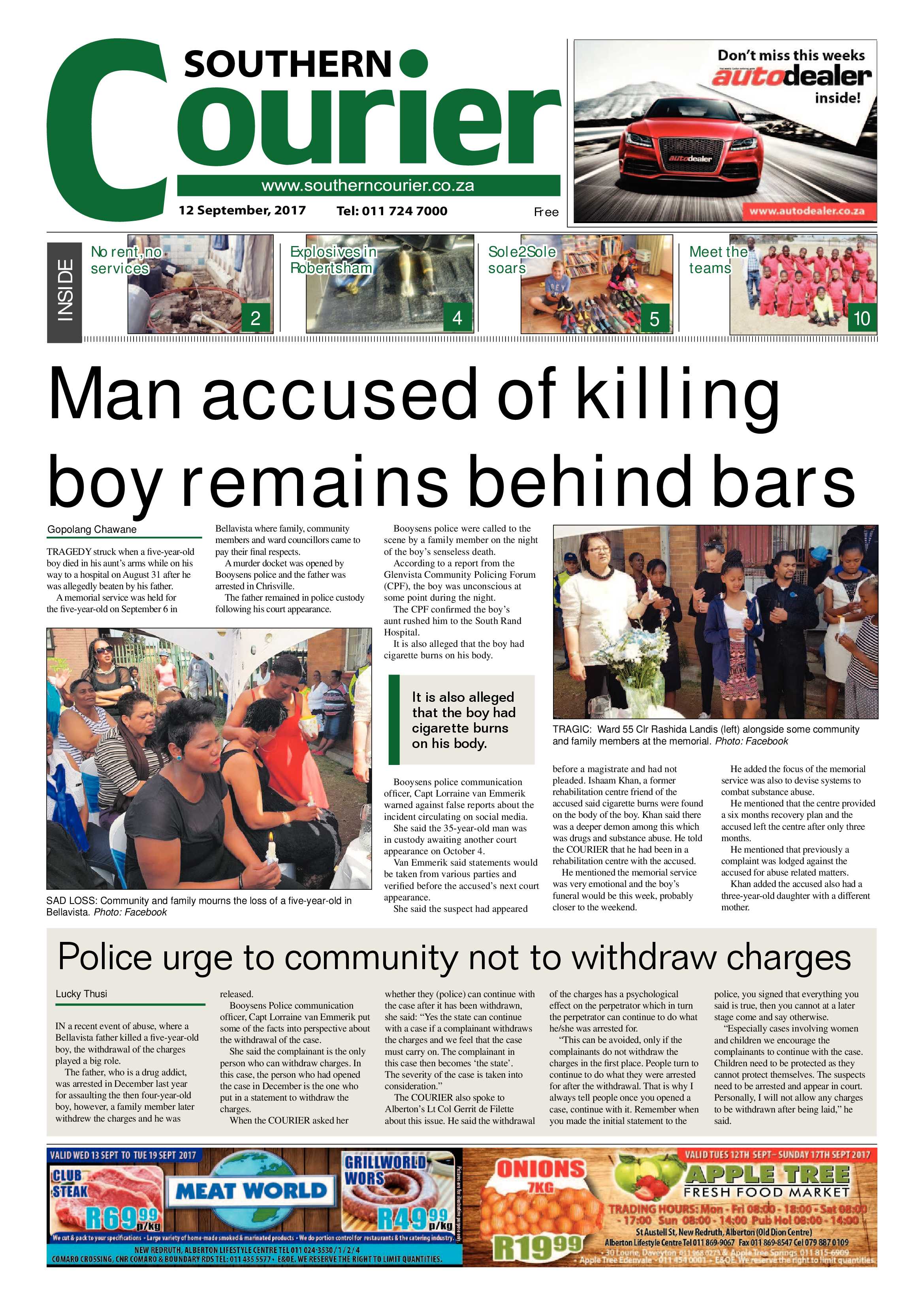 Southern Courier 12 September 2017 page 1