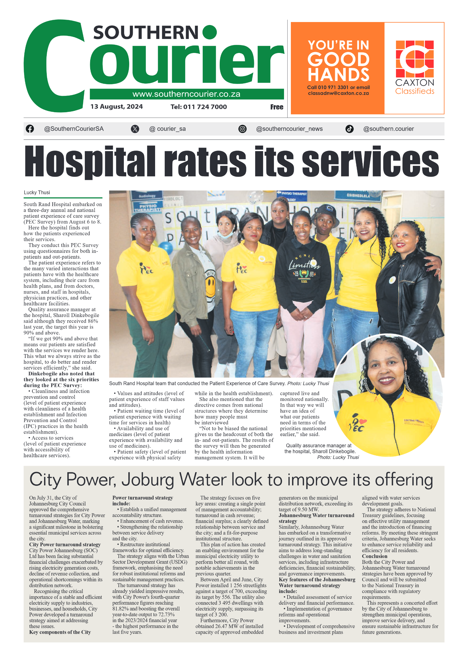 Southern Courier 13 August 2024 page 1