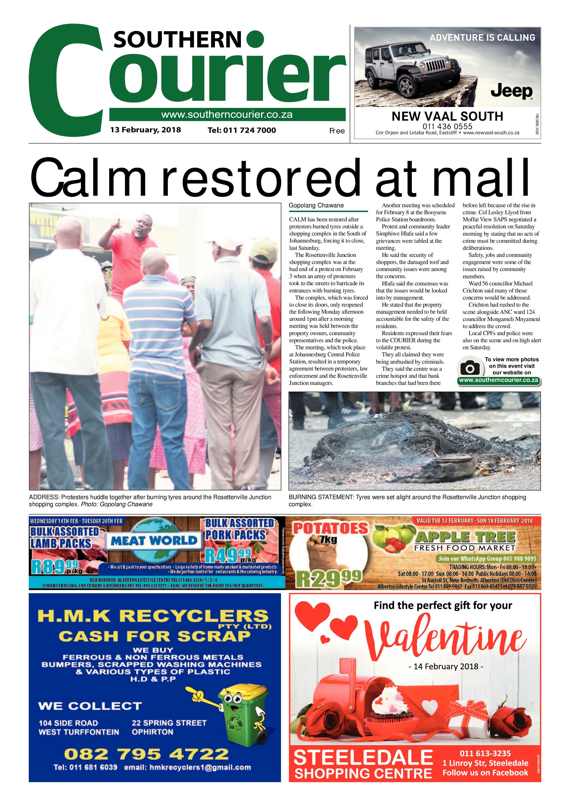 Southern Courier 13 February 2018 page 1