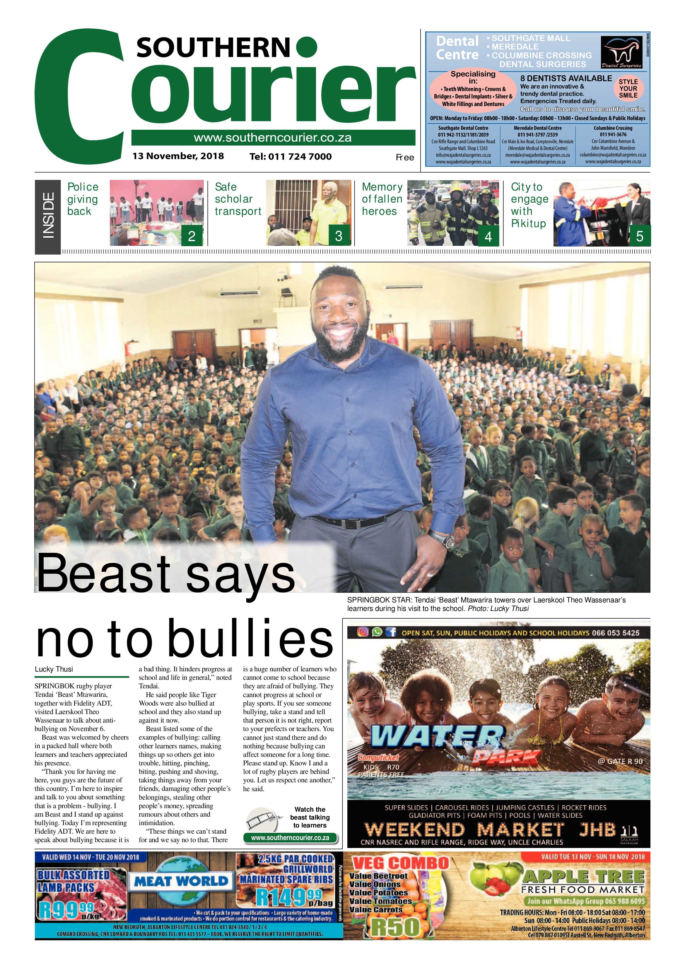 Southern Courier 13 November 2018 page 1