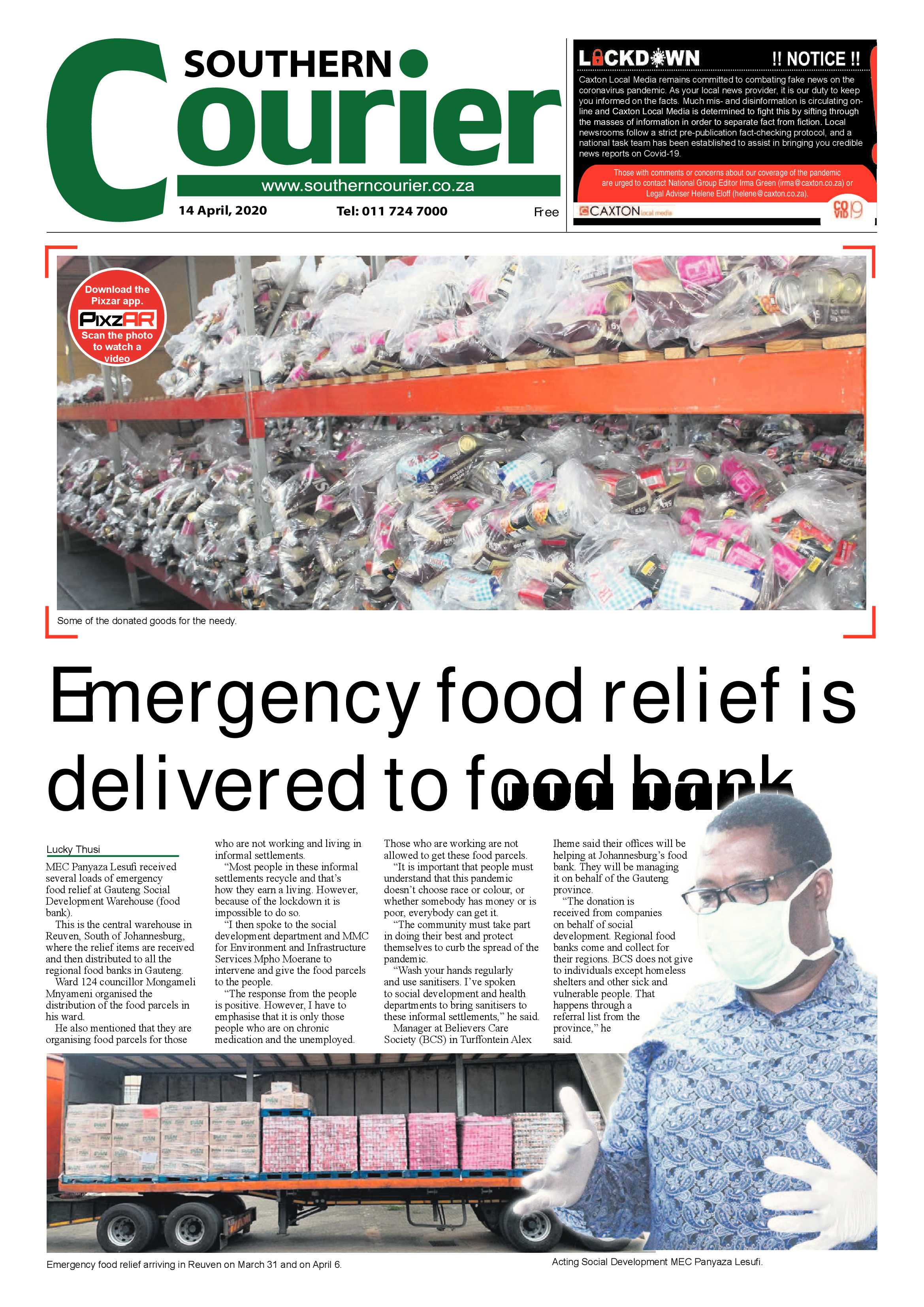 Southern Courier 14 April 2020 page 1
