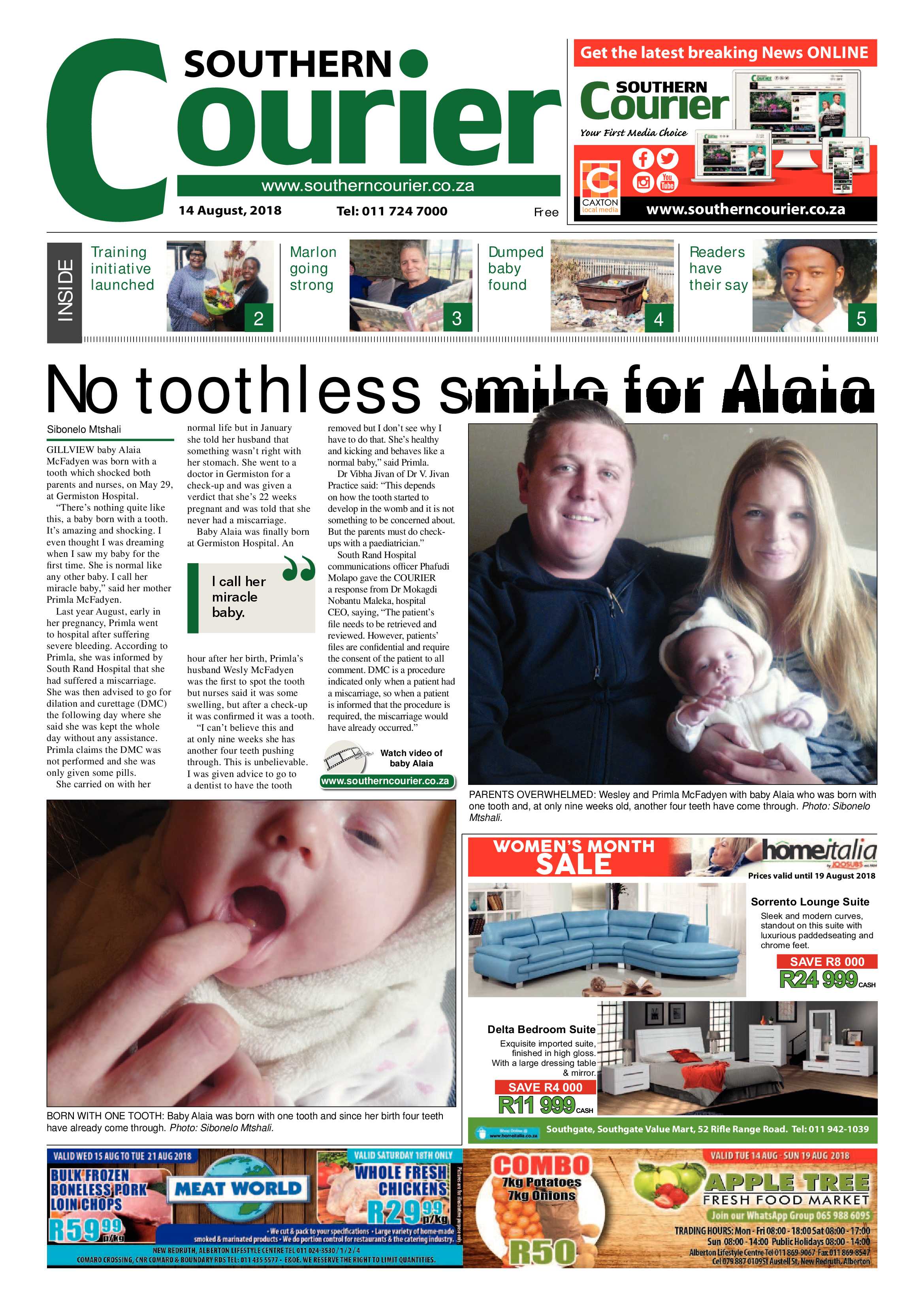 Southern Courier 14 August 2018 page 1