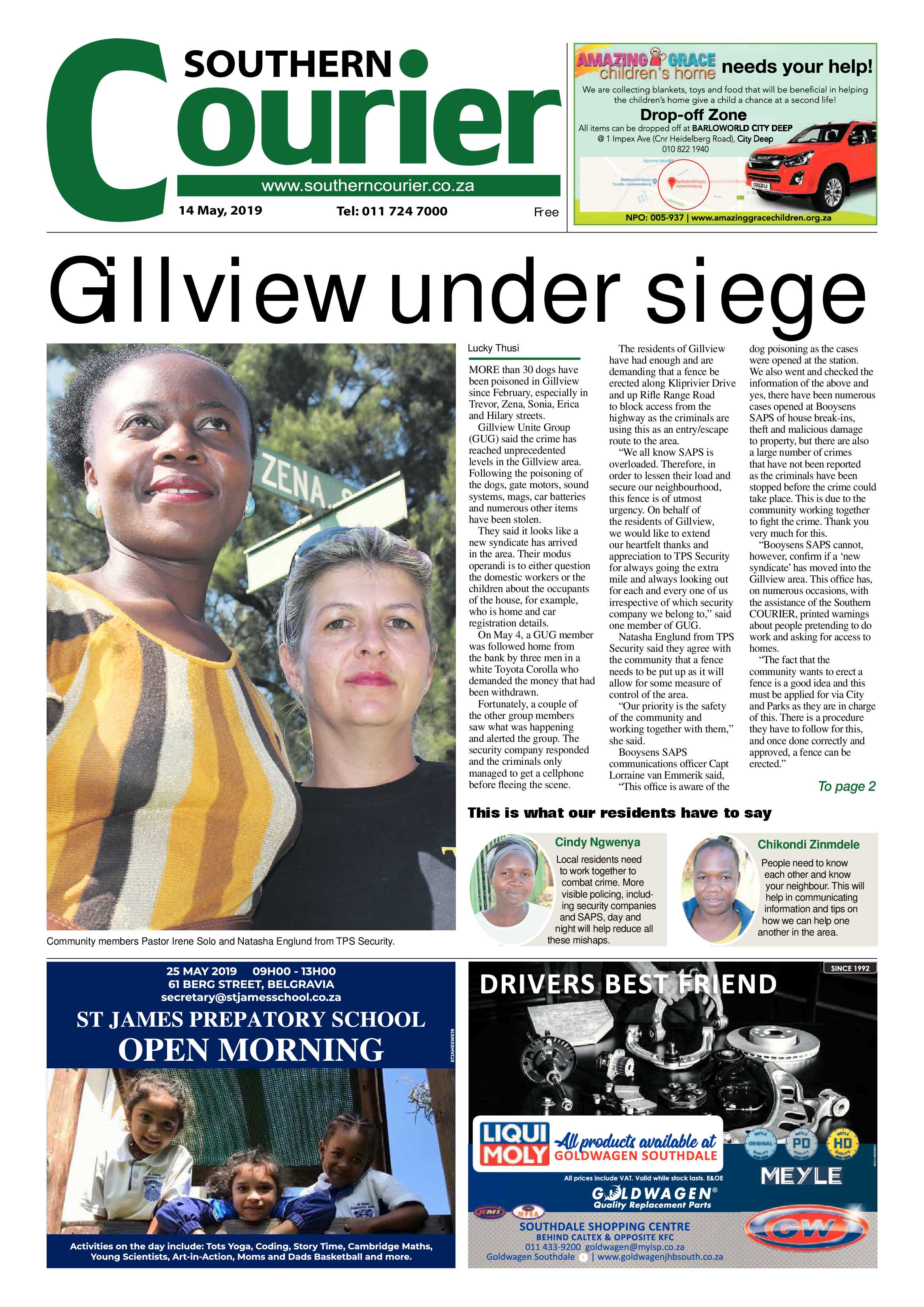 Southern Courier 14 May 2019 page 1