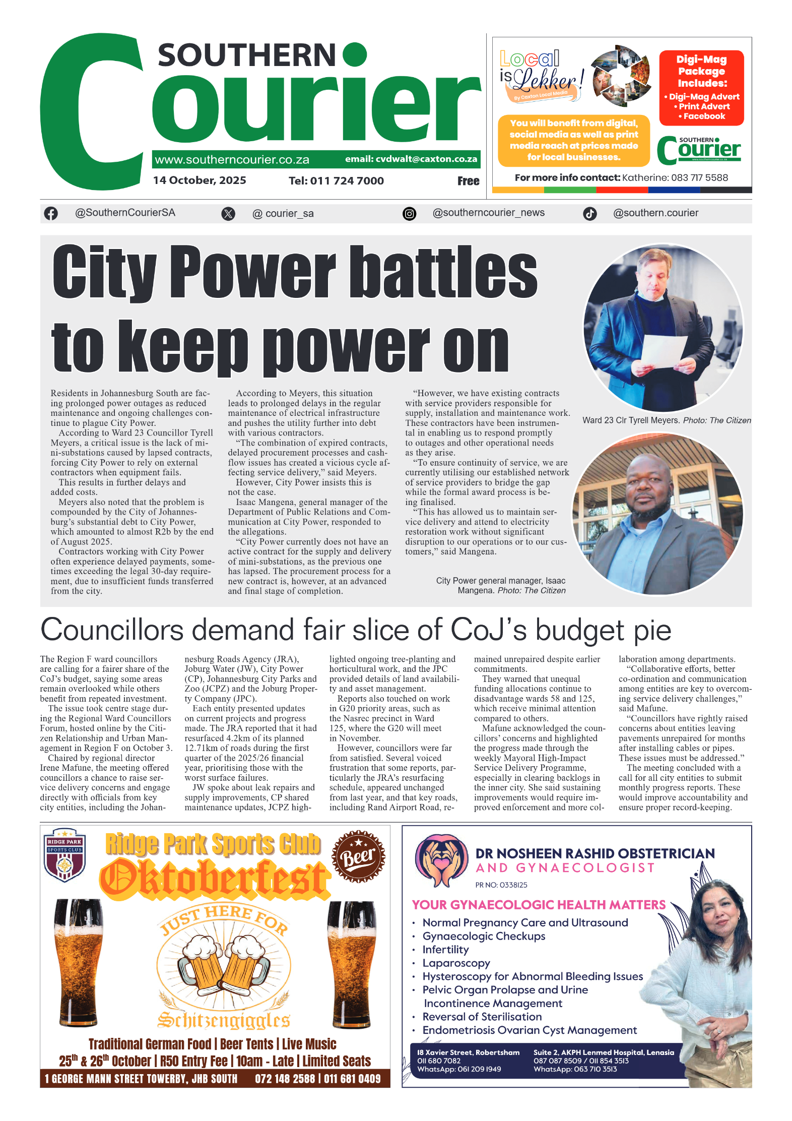 Southern Courier 14 October 2025 page 1
