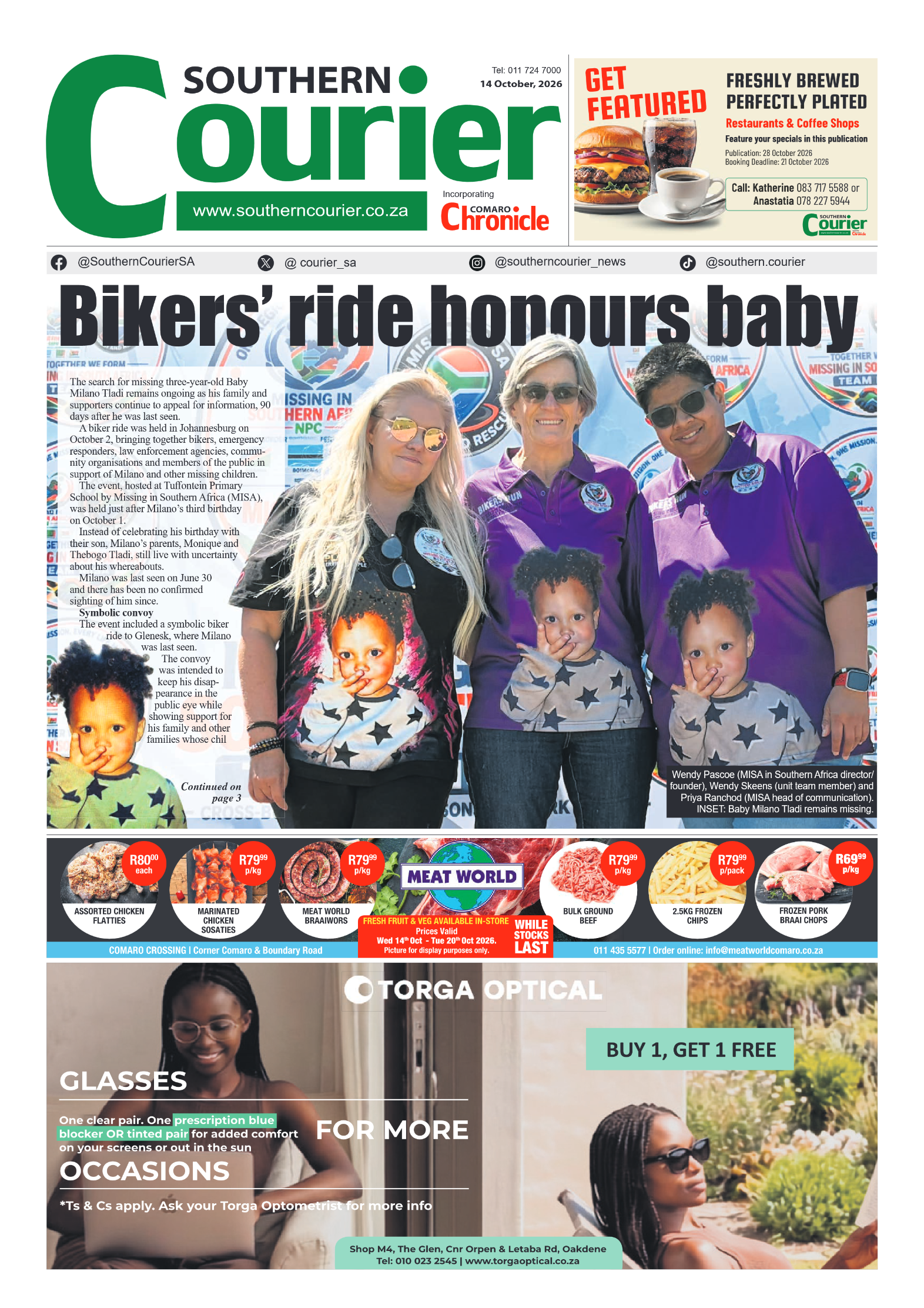 Southern Courier 14 October 2026 page 1