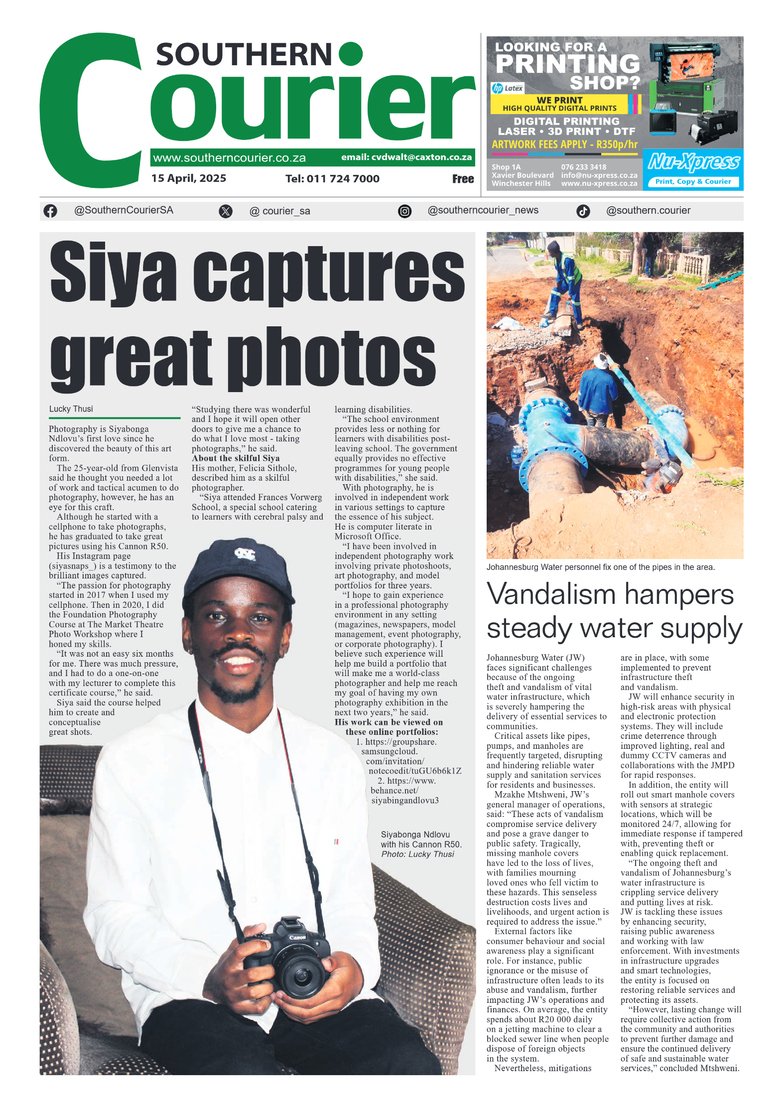 Southern Courier 15 April 2025 page 1