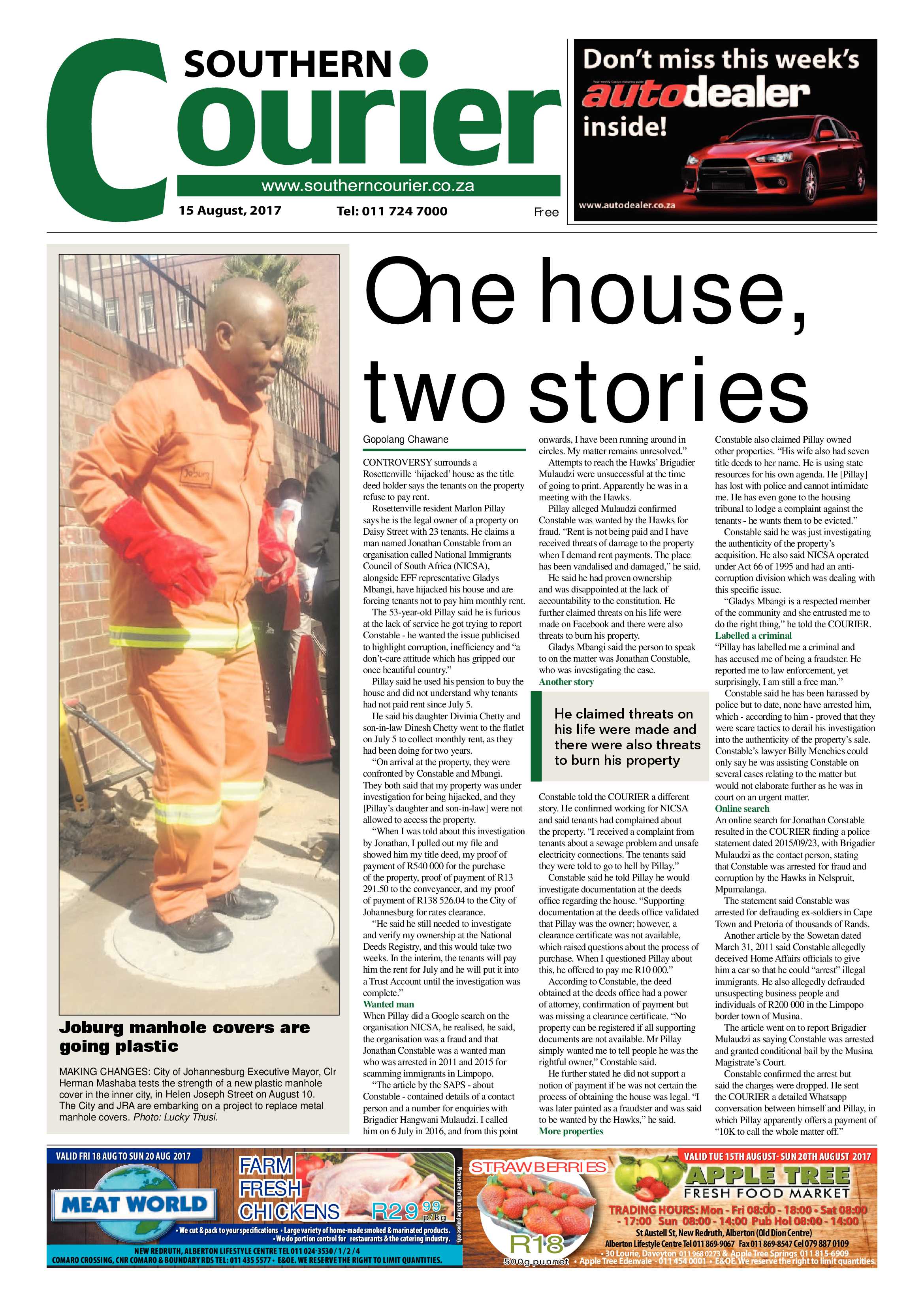 Southern Courier 15 August 2017 page 1