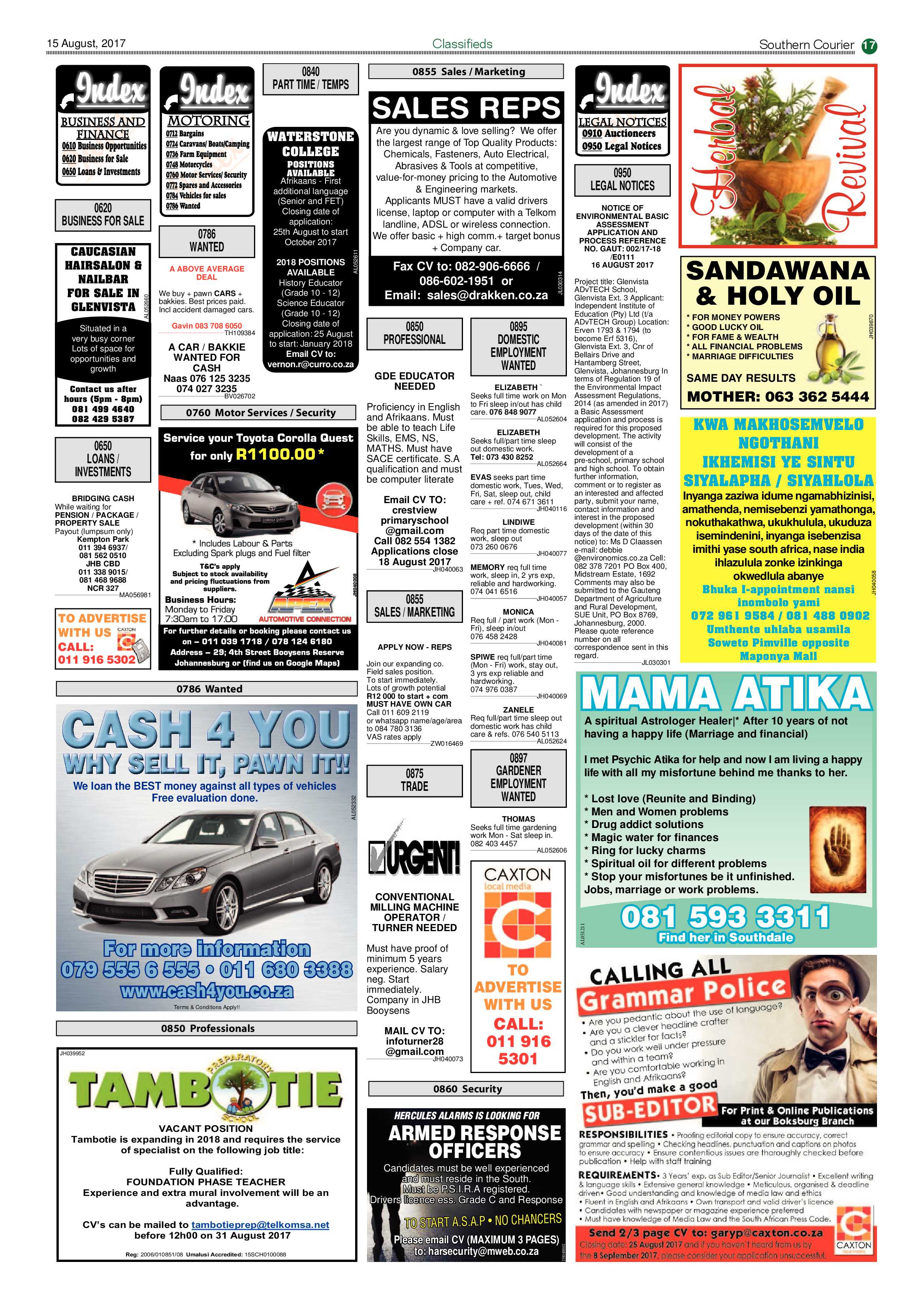 Southern Courier 15 August 2017 page 17