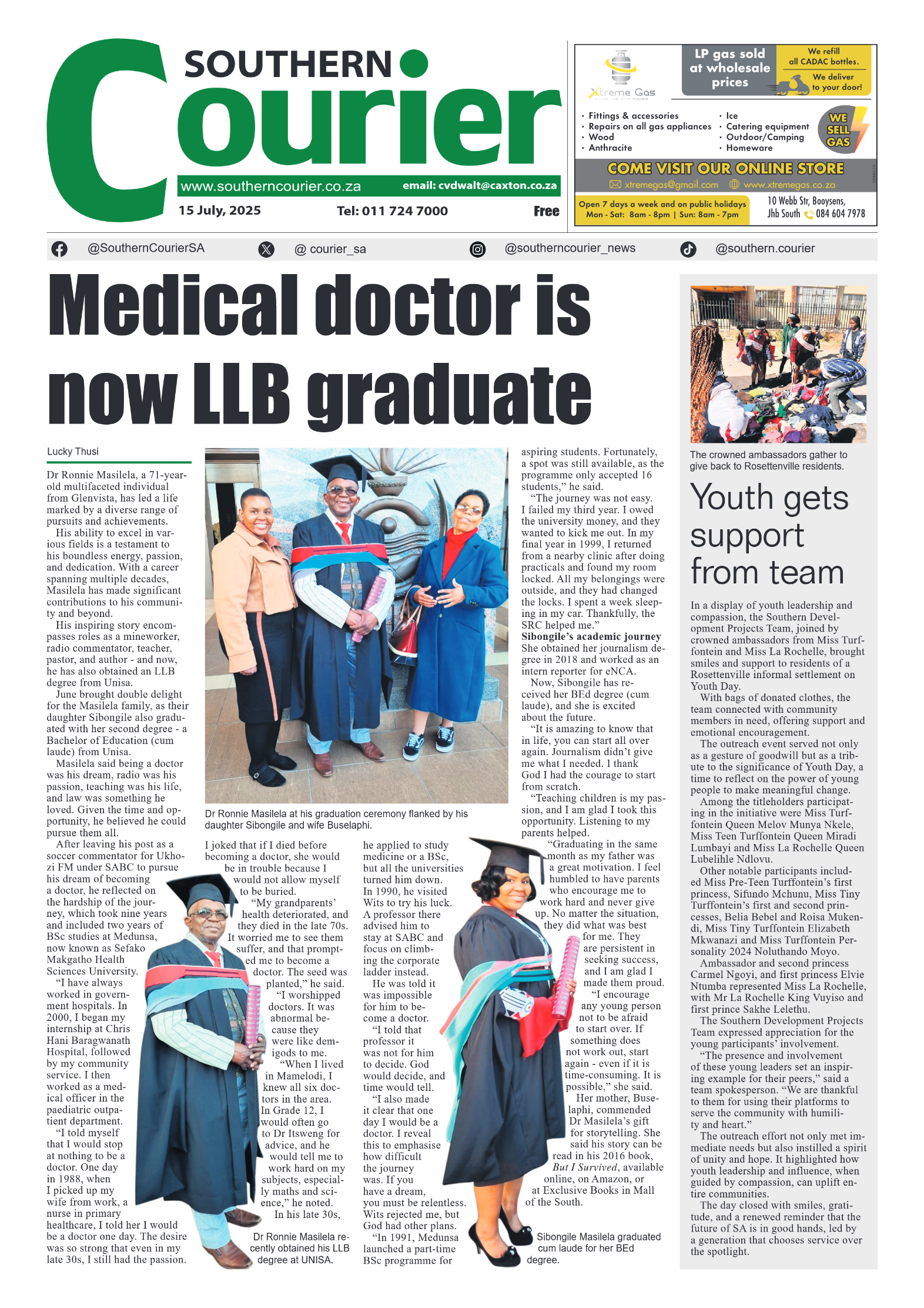 Southern Courier 15 July 2025 page 1