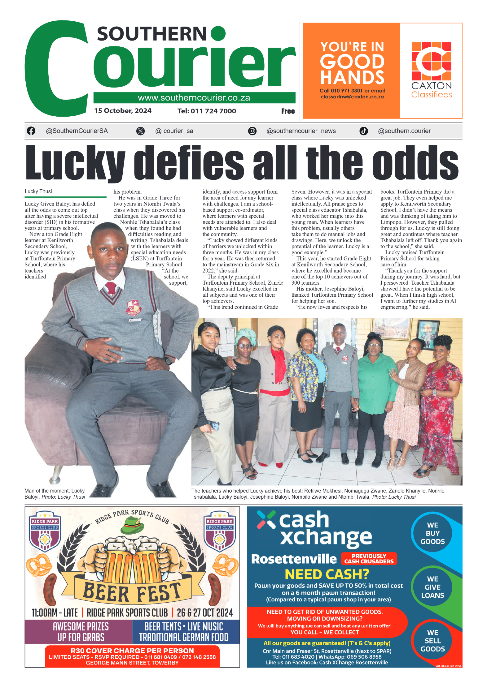 Southern Courier 15 October 2024 page 1