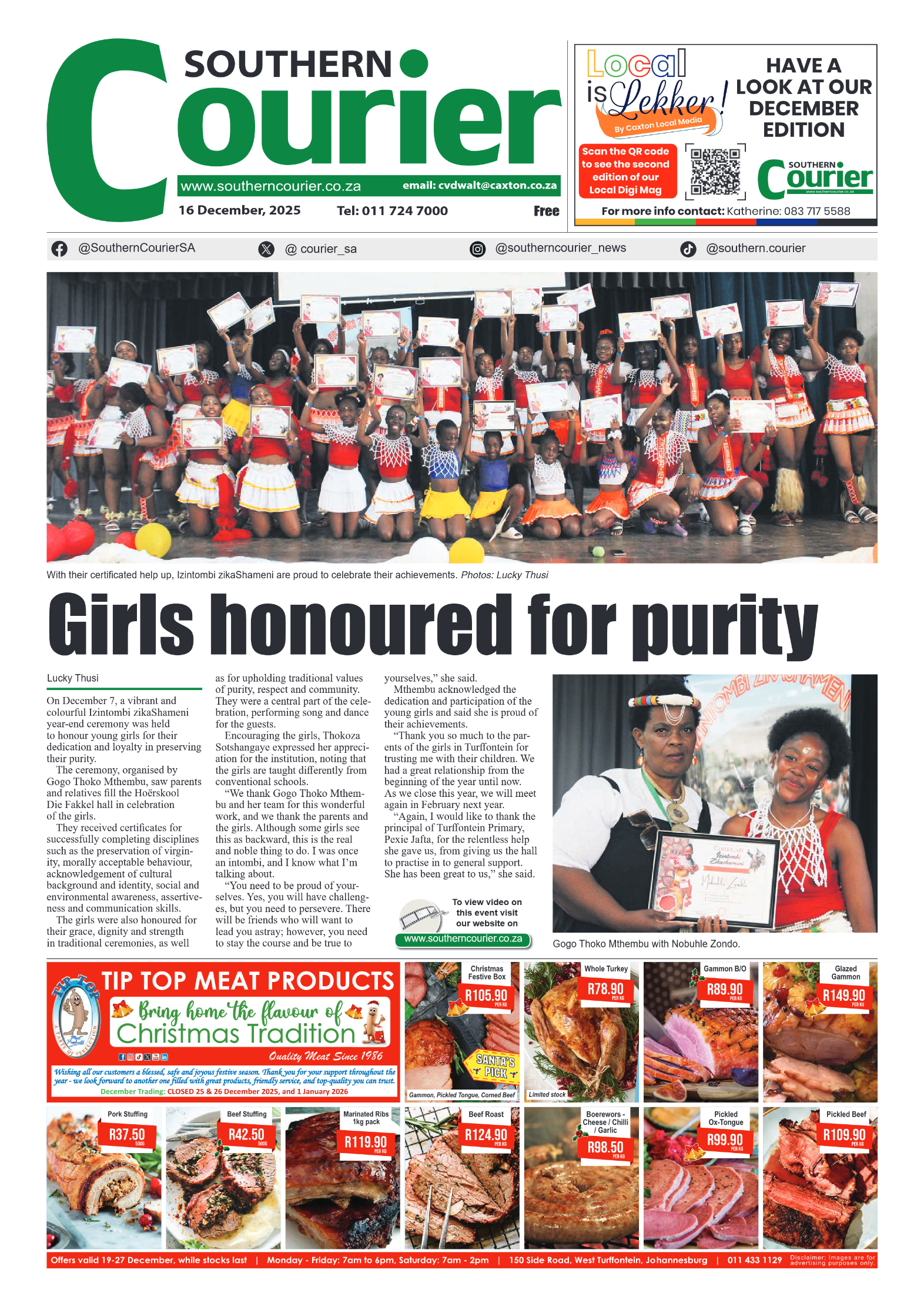 Southern Courier 16 December 2025 page 1
