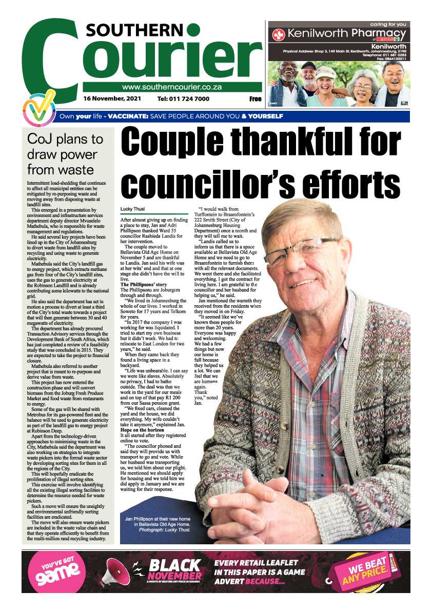 Southern Courier 16 November 2021 page 1