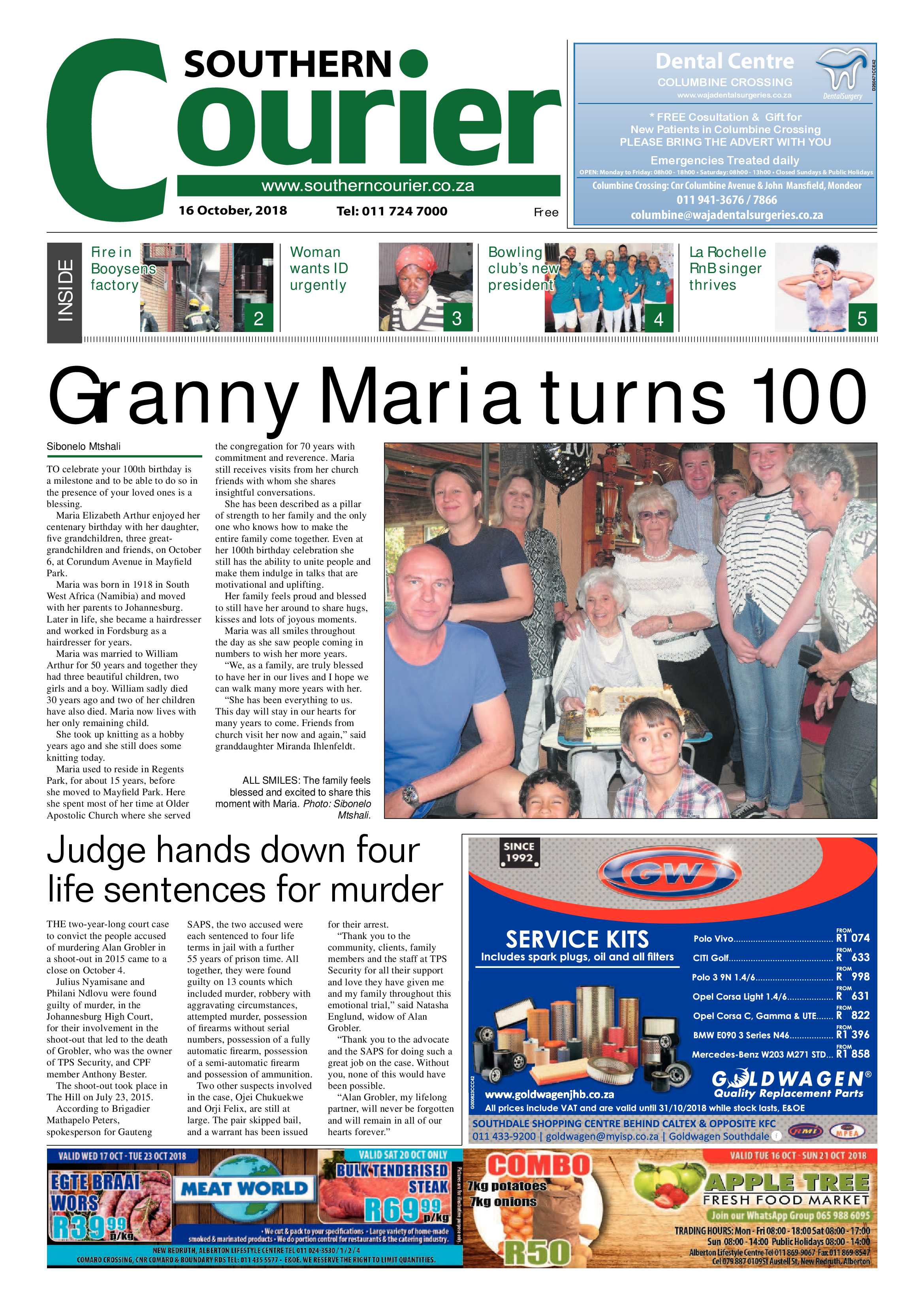 Southern Courier 16 October 2018 page 1