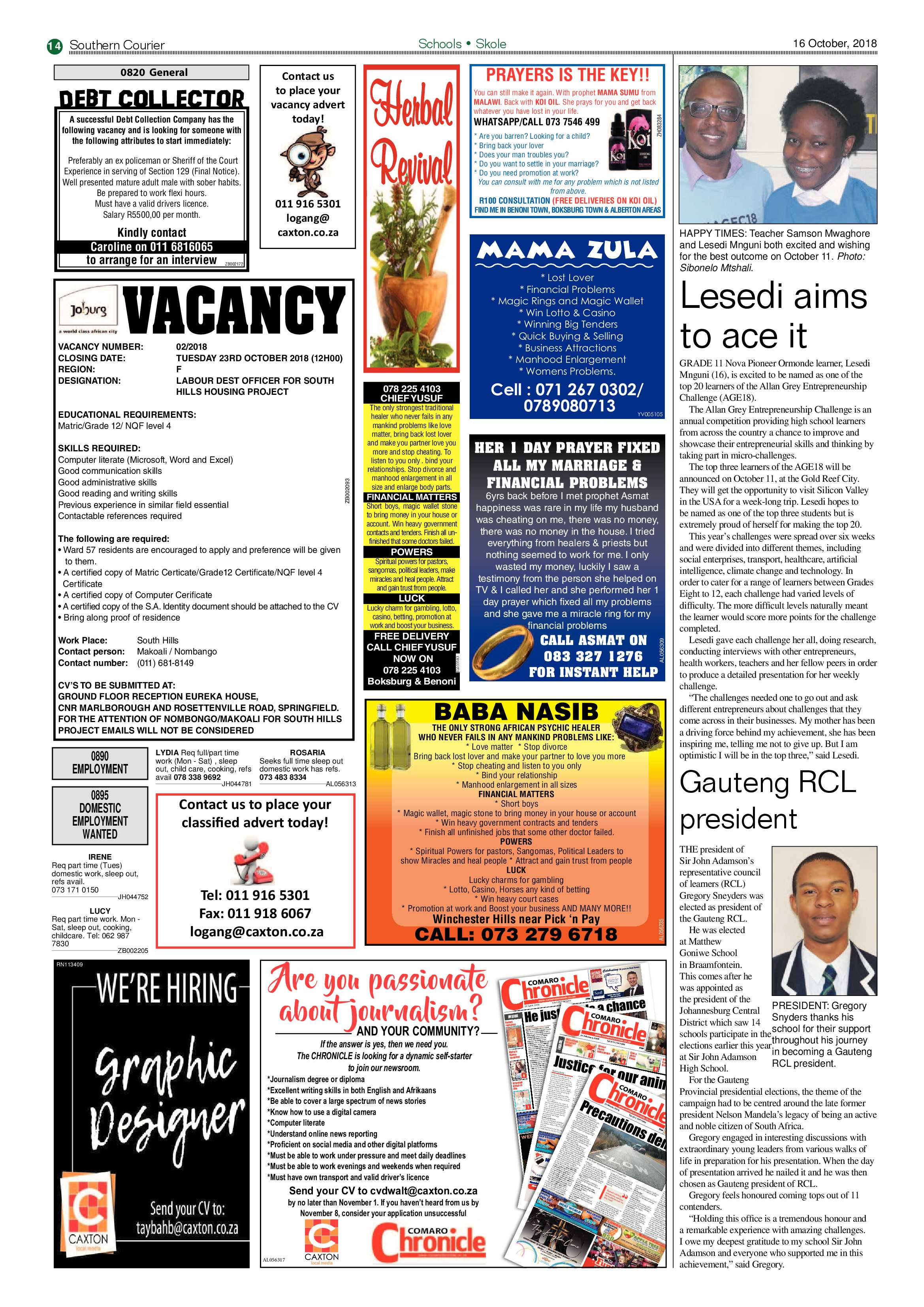 Southern Courier 16 October 2018 page 14