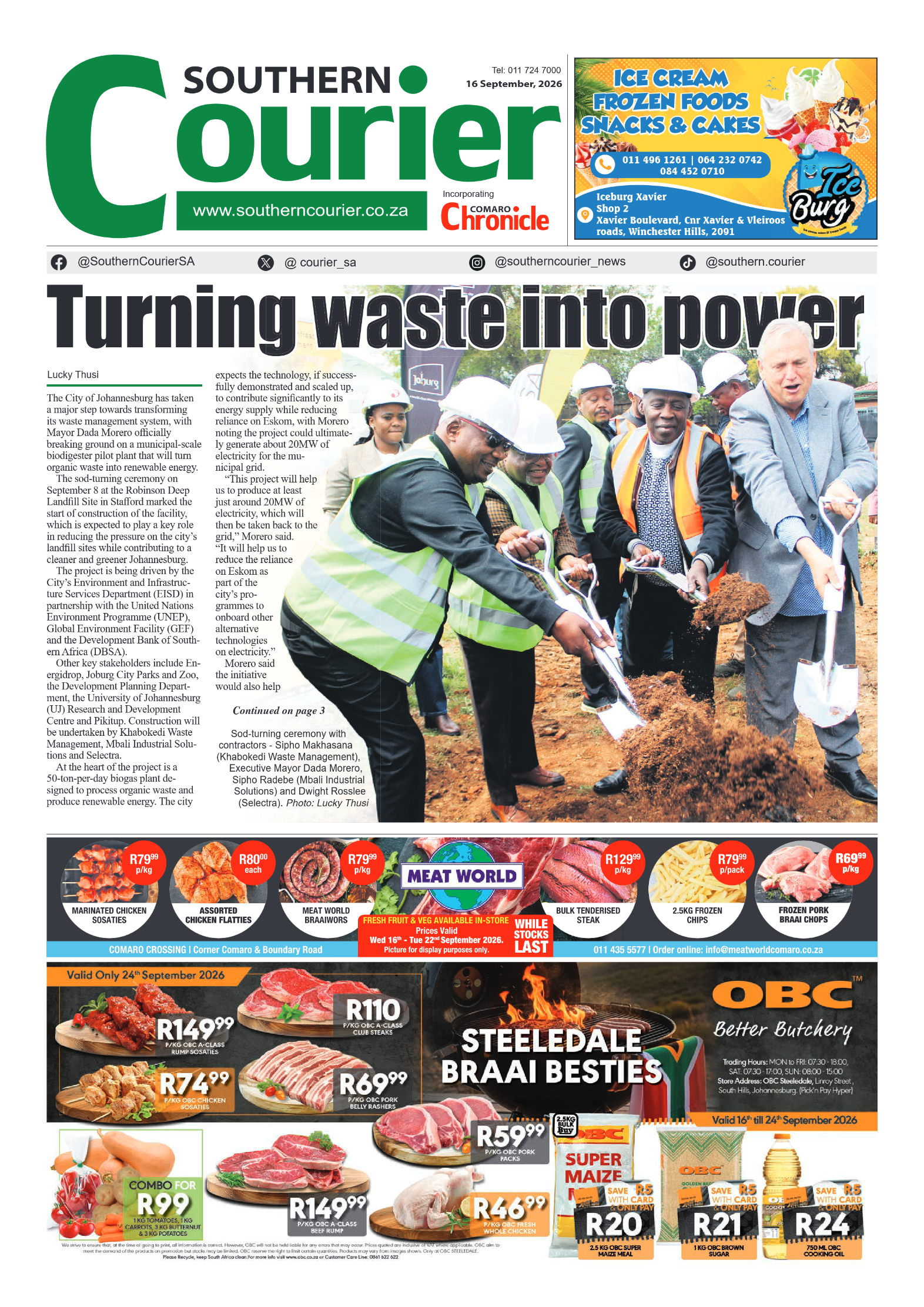 Southern Courier 16 September 2026 page 1