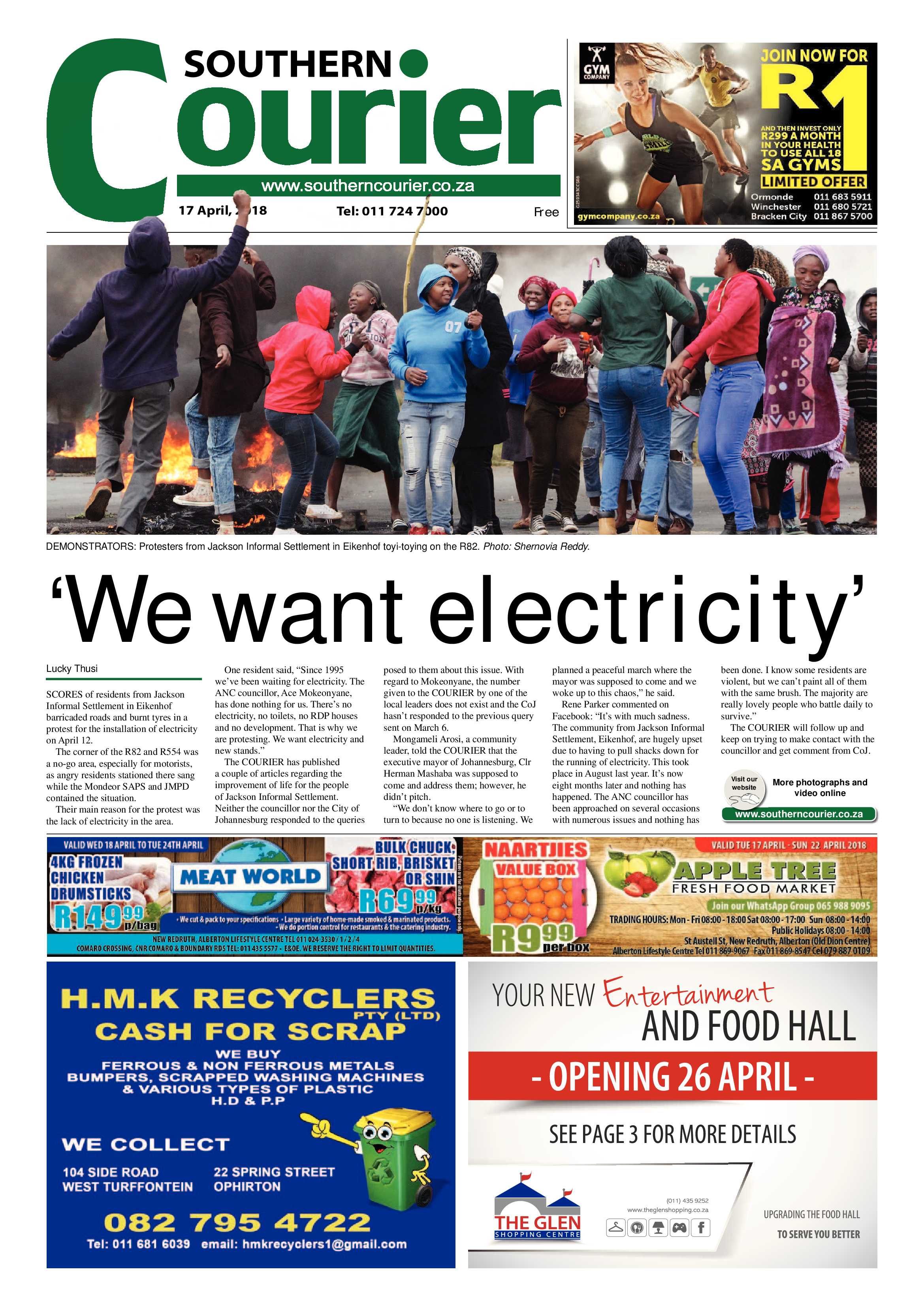Southern Courier 17 April 2018 page 1