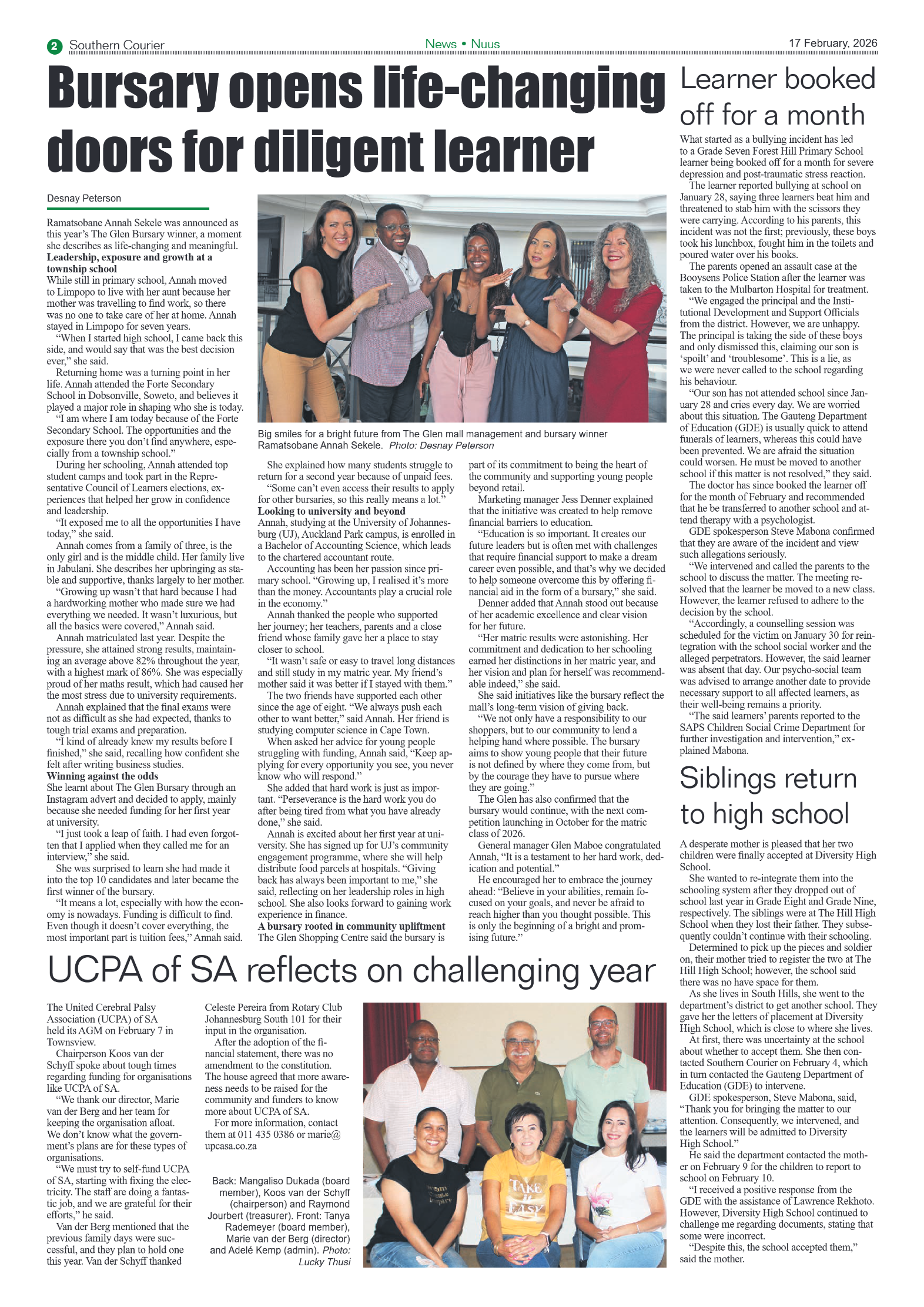 Southern Courier 17 February 2026 page 2