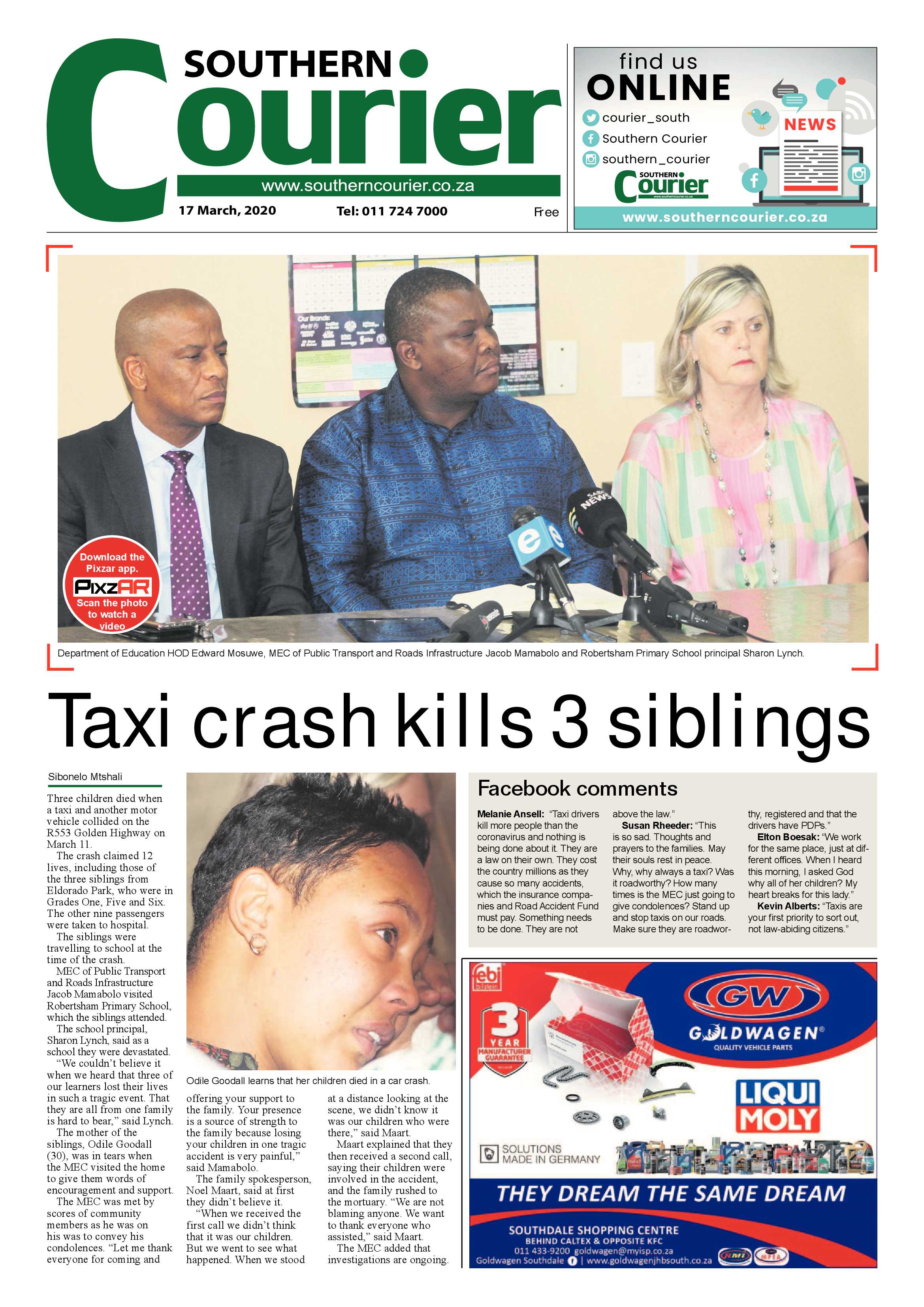 Southern Courier 17 March 2020 page 1