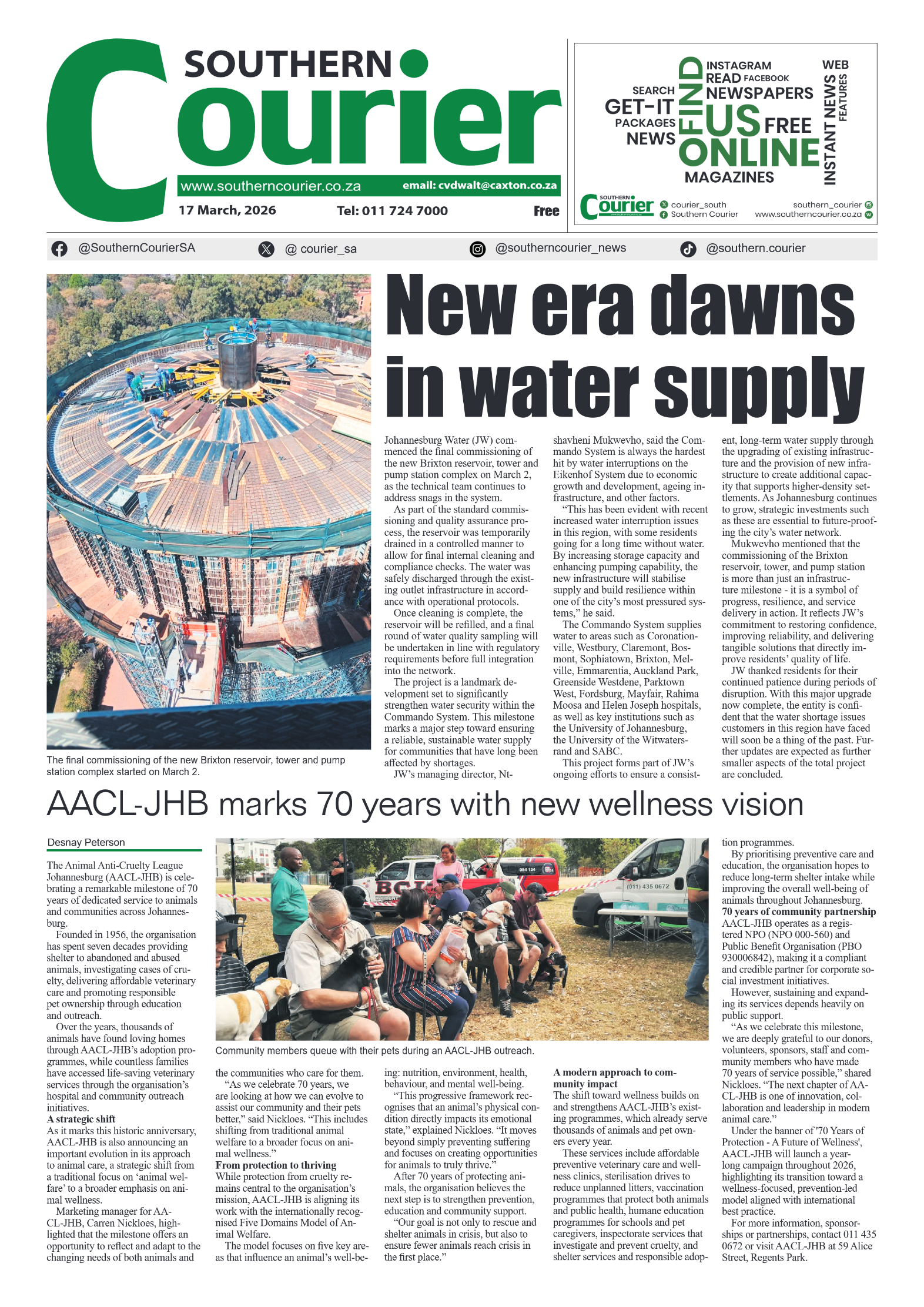 Southern Courier 17 March 2026 page 1