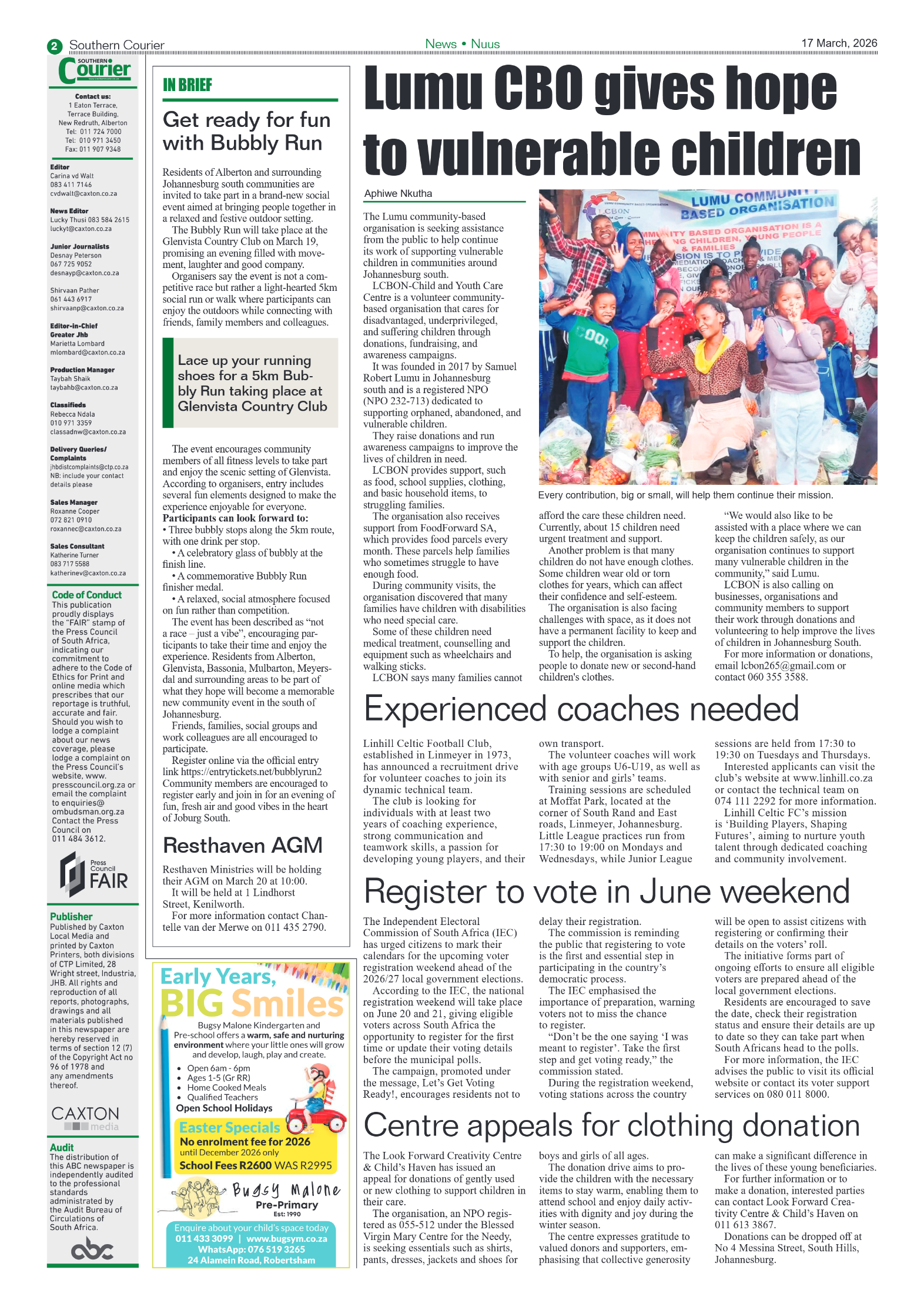 Southern Courier 17 March 2026 page 2