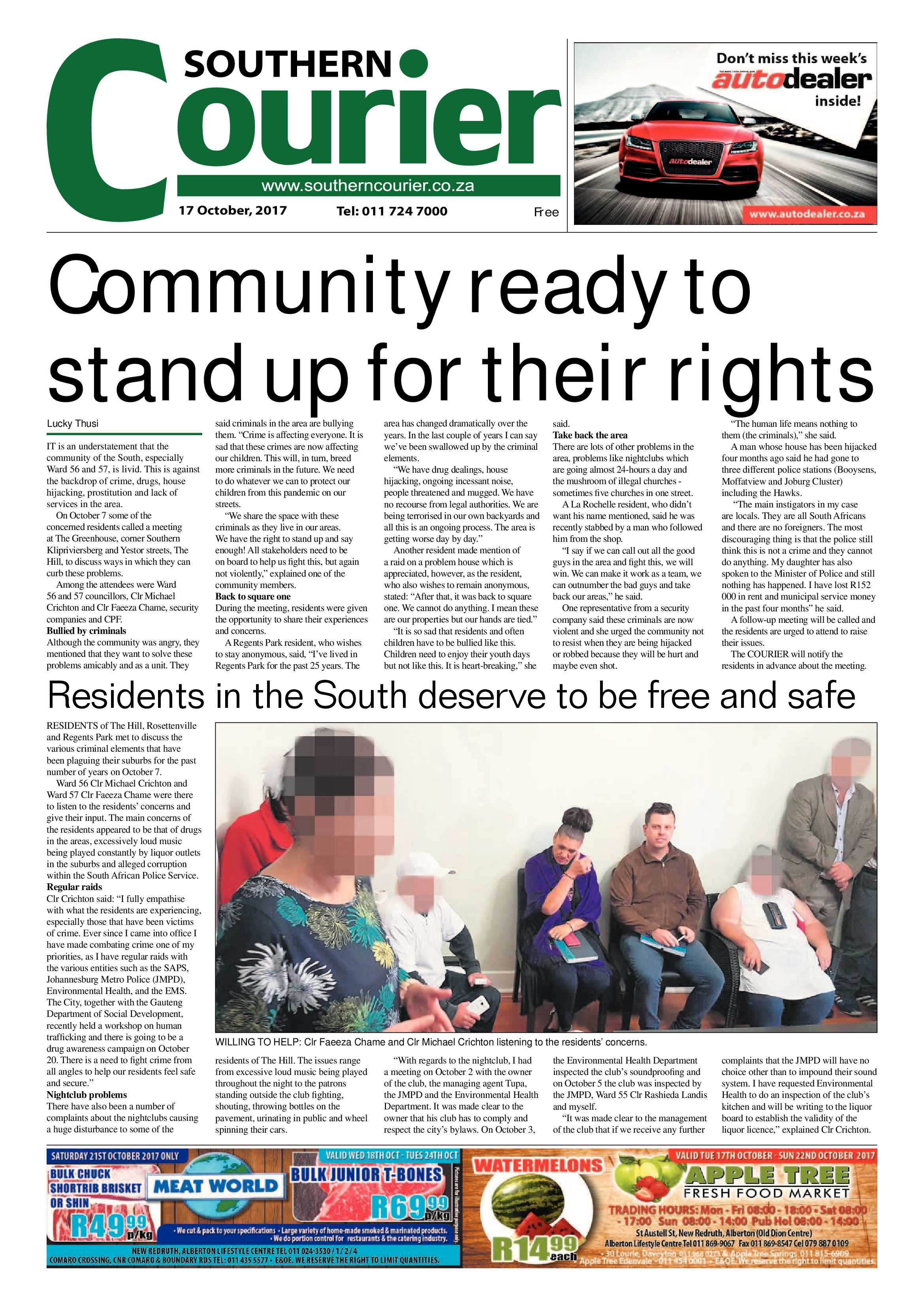 Southern Courier 17 October 2017 page 1