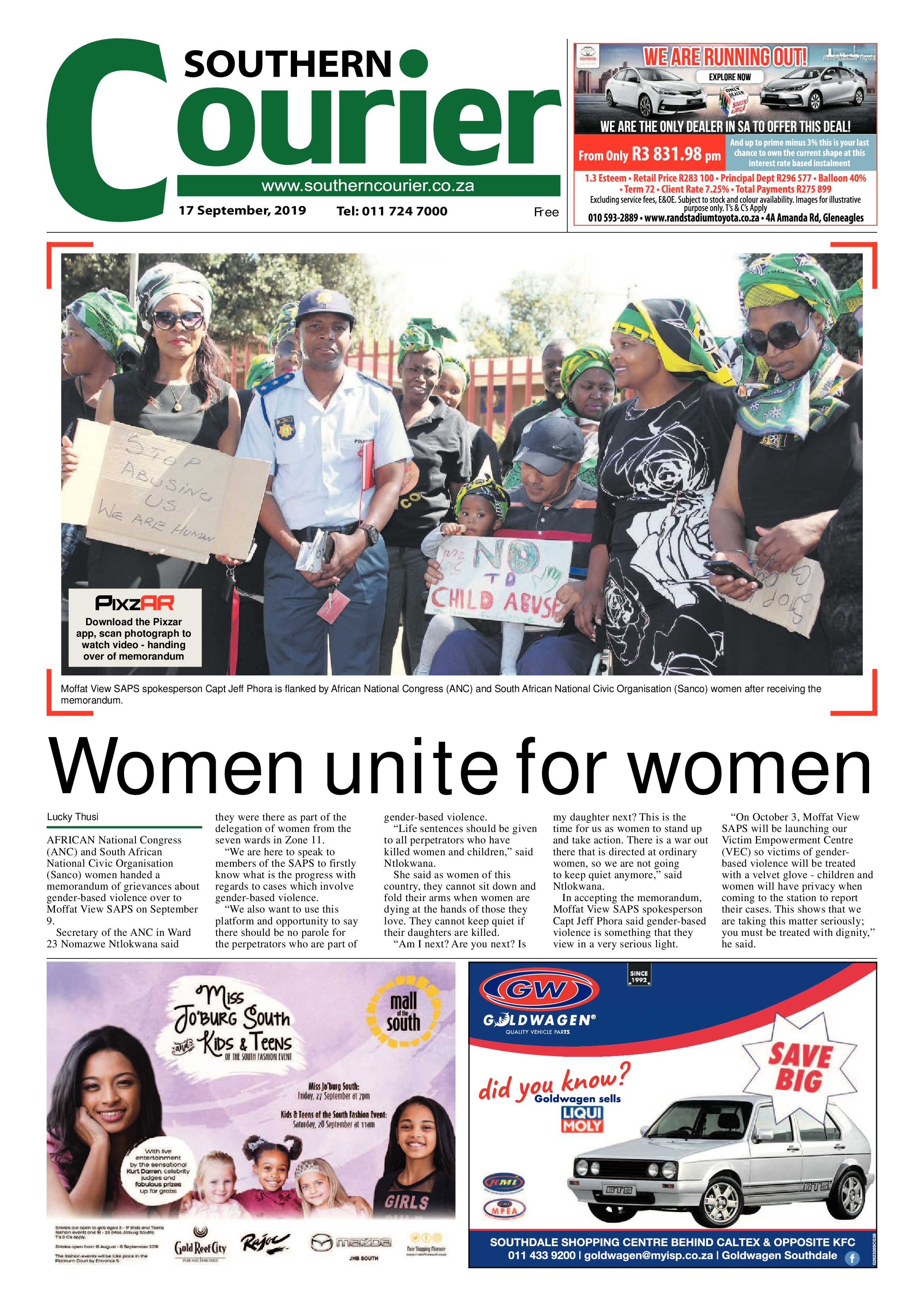 Southern Courier 17 September 2019 page 1