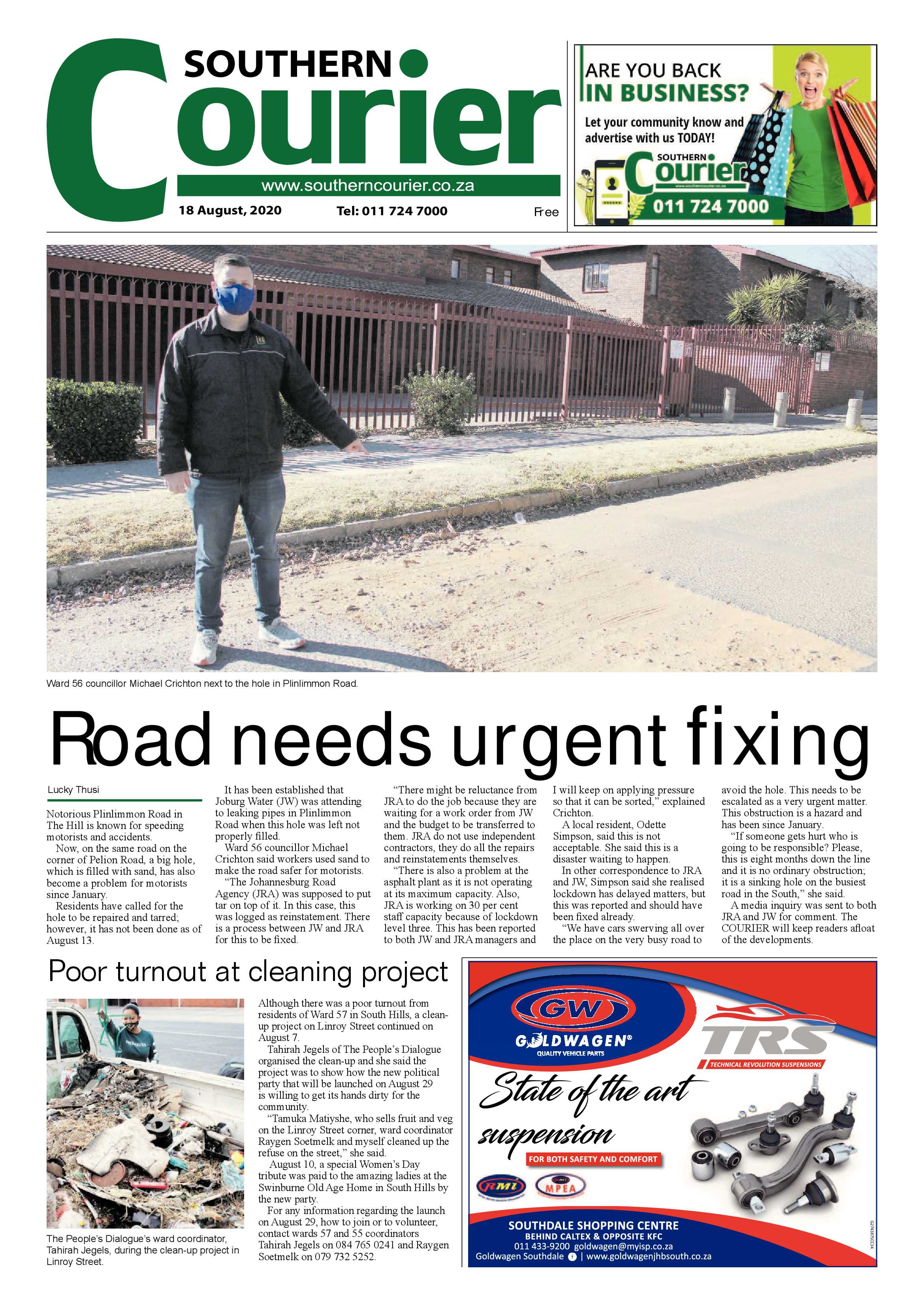 Southern Courier 18 August 2020 page 1