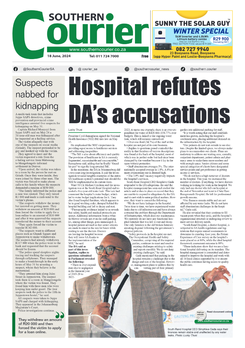 Southern Courier 18 June 2024 page 1