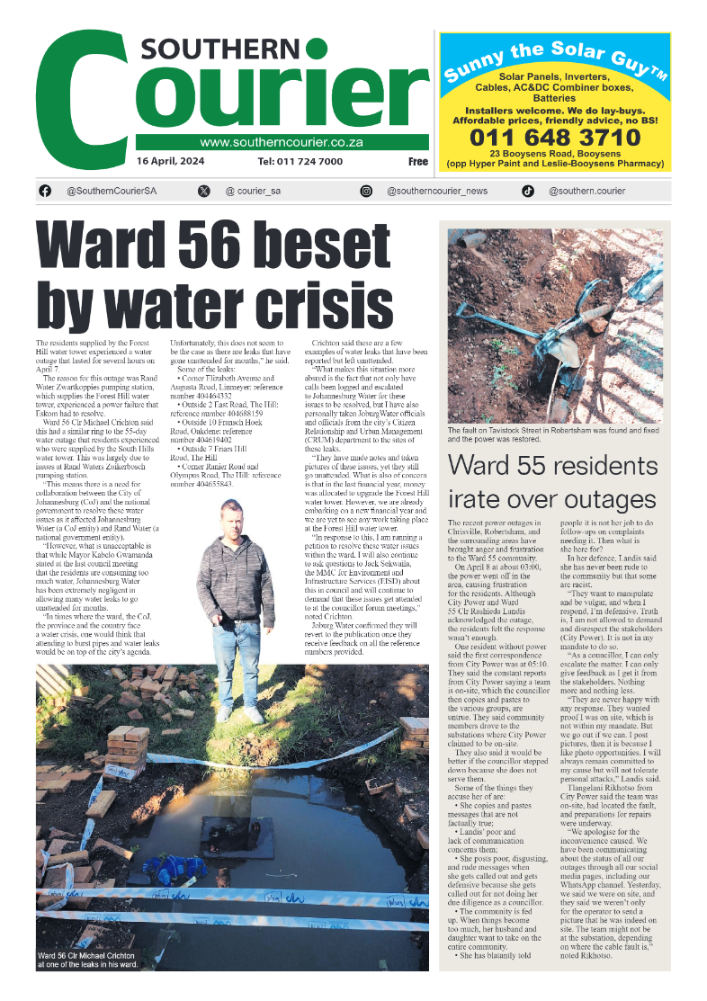 Southern Courier 19 April 2024 page 1