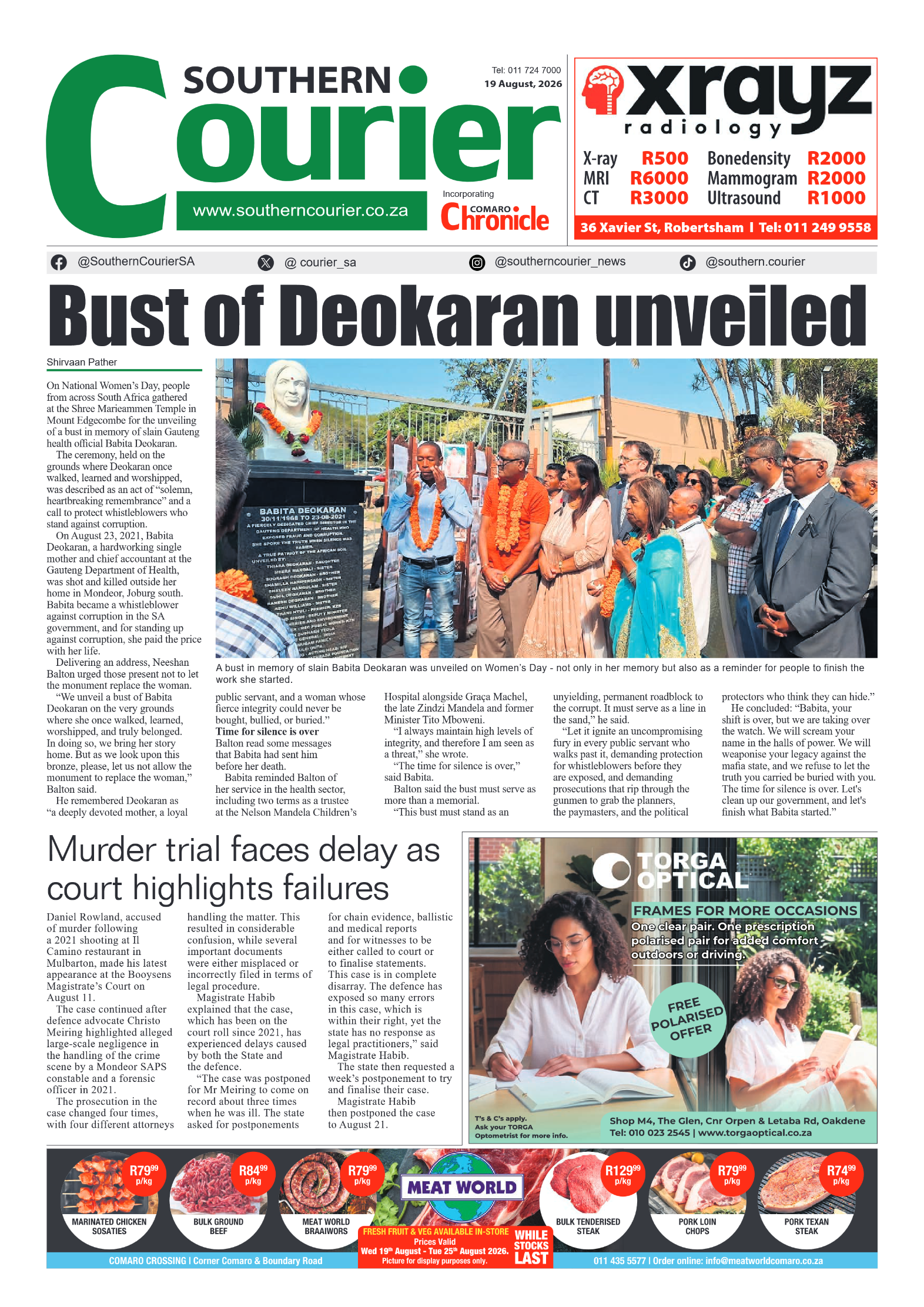 Southern Courier 19 August 2026 page 1