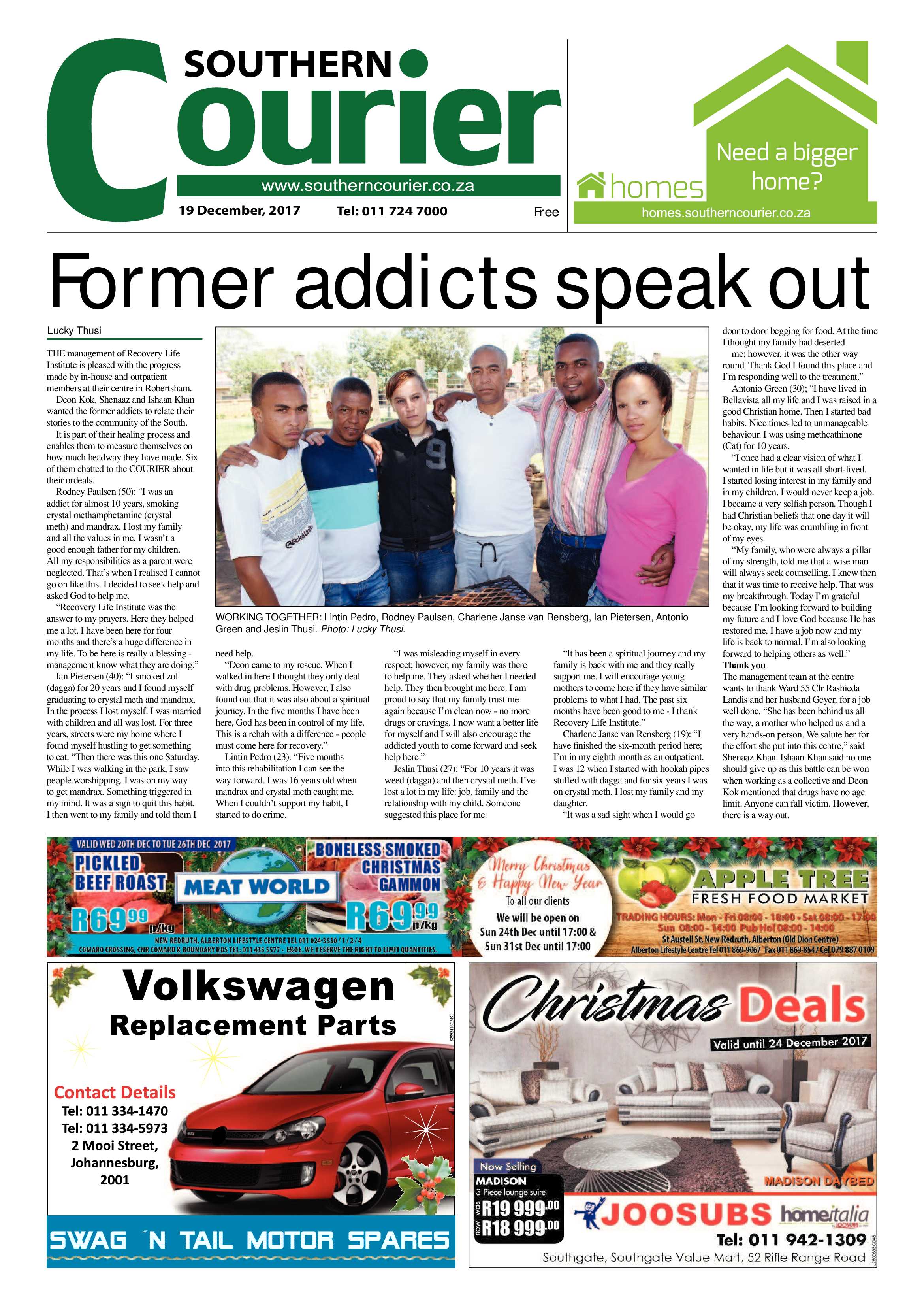 Southern Courier 19 December 2017 page 1