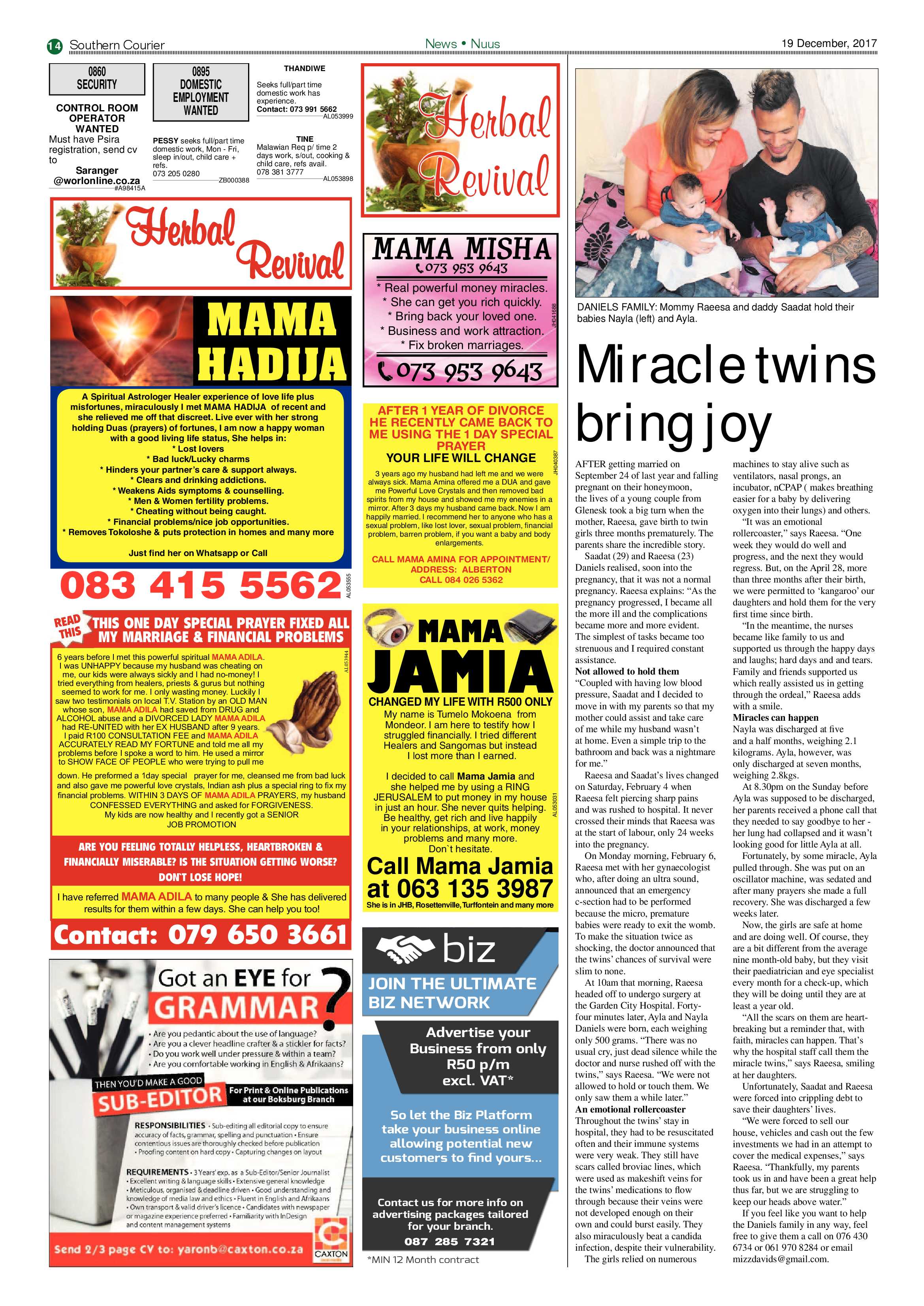 Southern Courier 19 December 2017 page 14