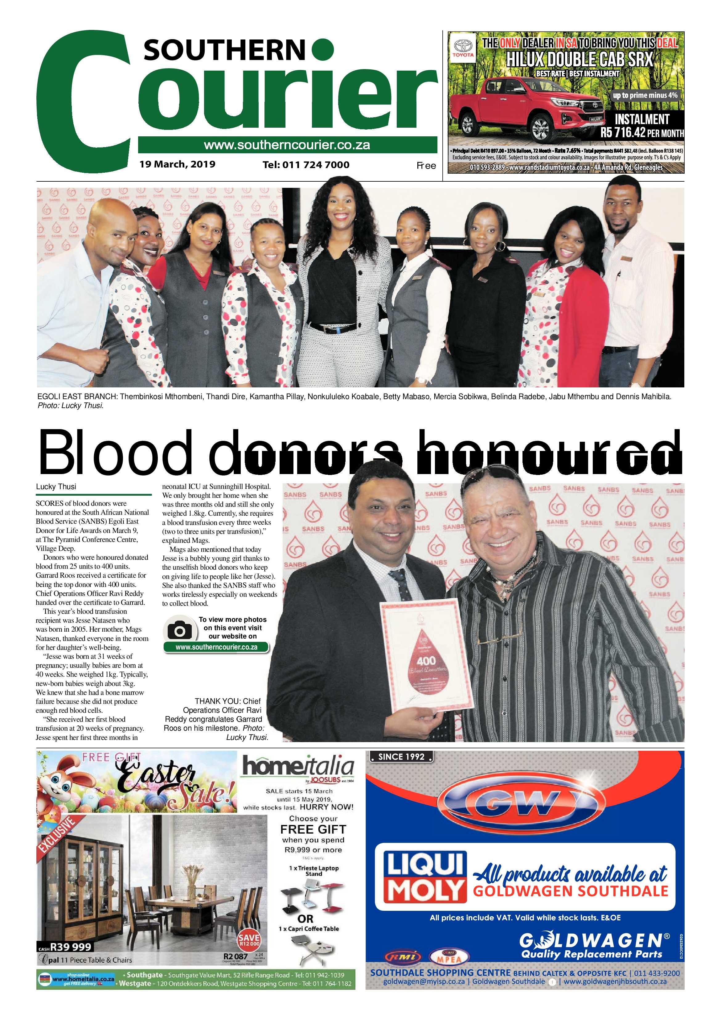 Southern Courier 19 March 2019 page 1