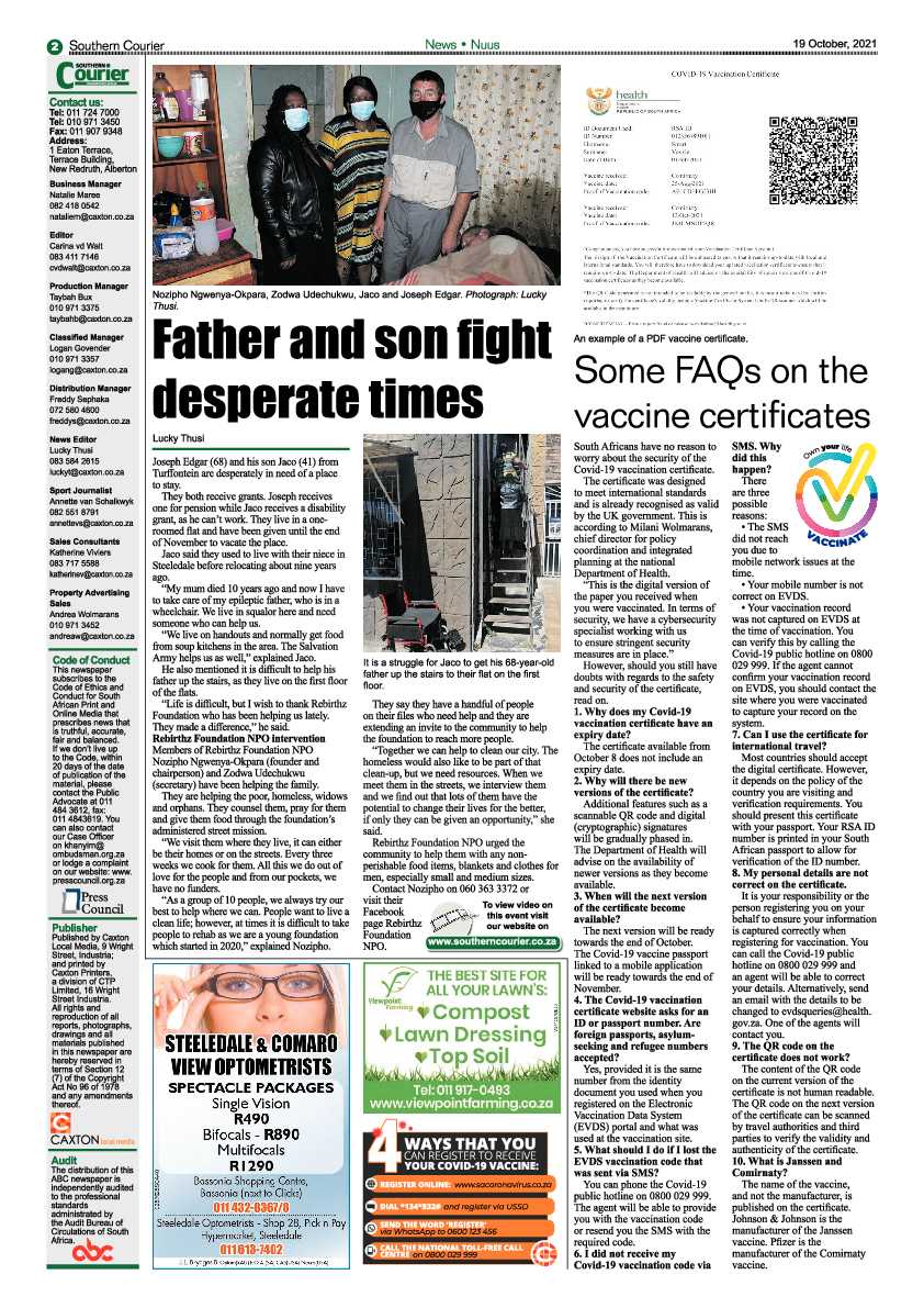 Southern Courier 19 October 2021 page 2