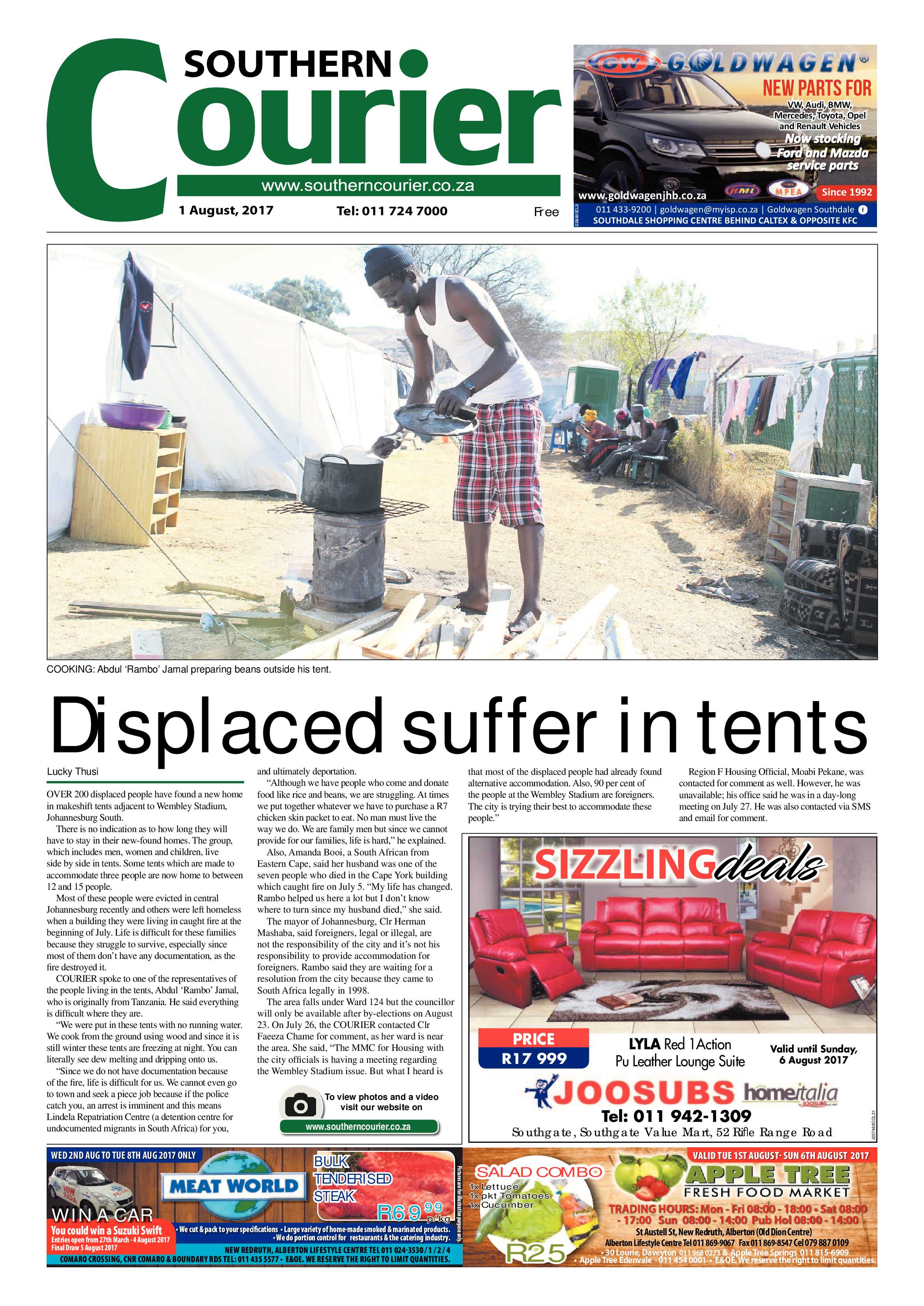 Southern Courier 1 August 2017 page 1